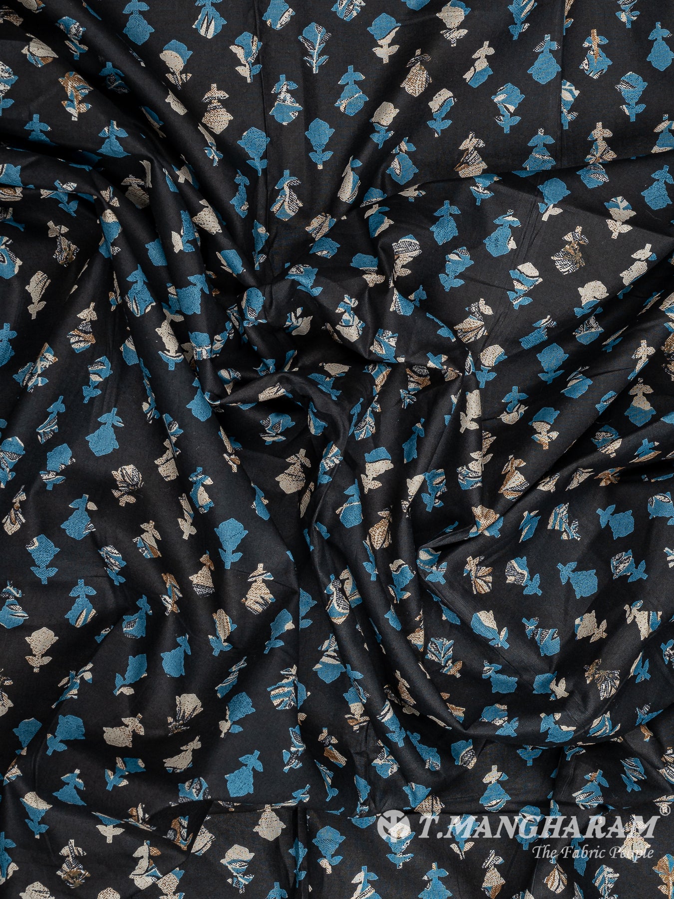 Black Cotton Print Fabric - EB7439 view-4