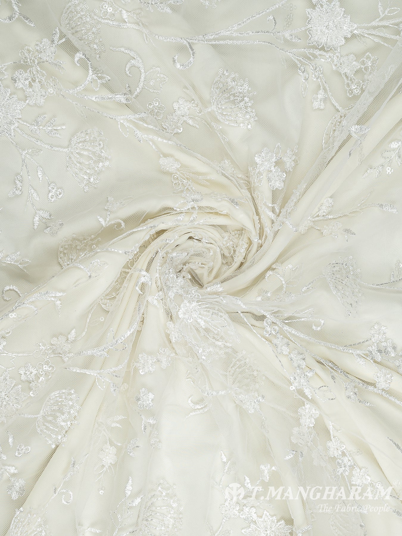 Cream Net Embroidery Fabric - EC10414 view-1