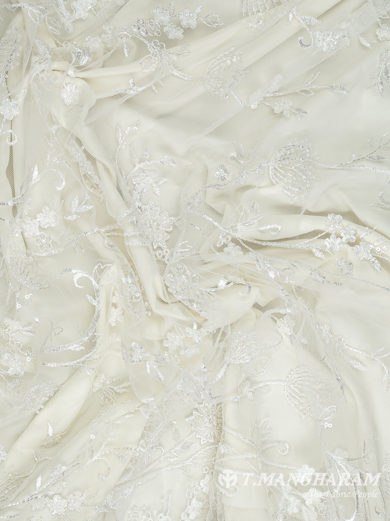 Cream Net Embroidery Fabric - EC10414 view-4