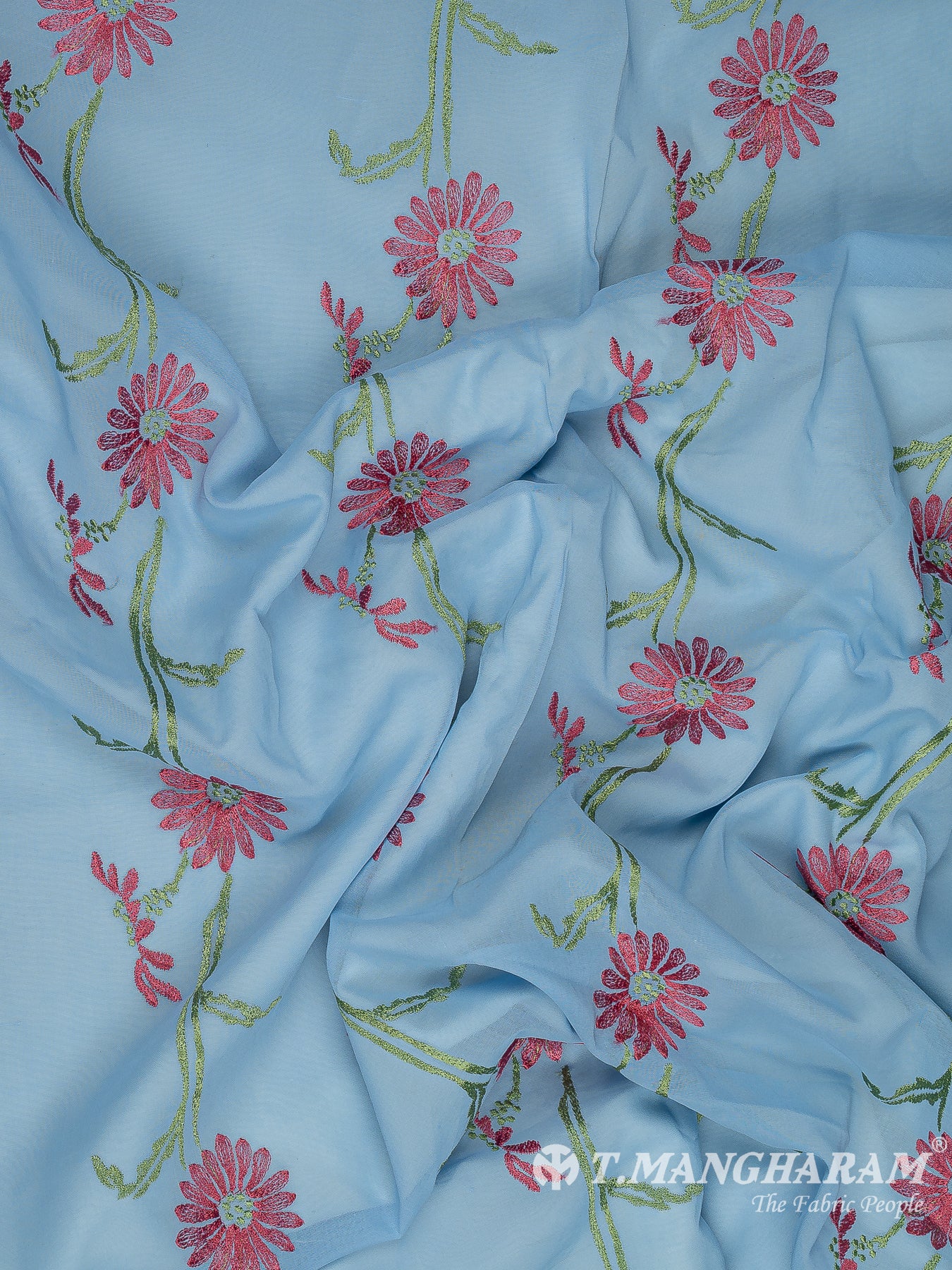 Blue Cotton Embroidery Fabric - EM00017