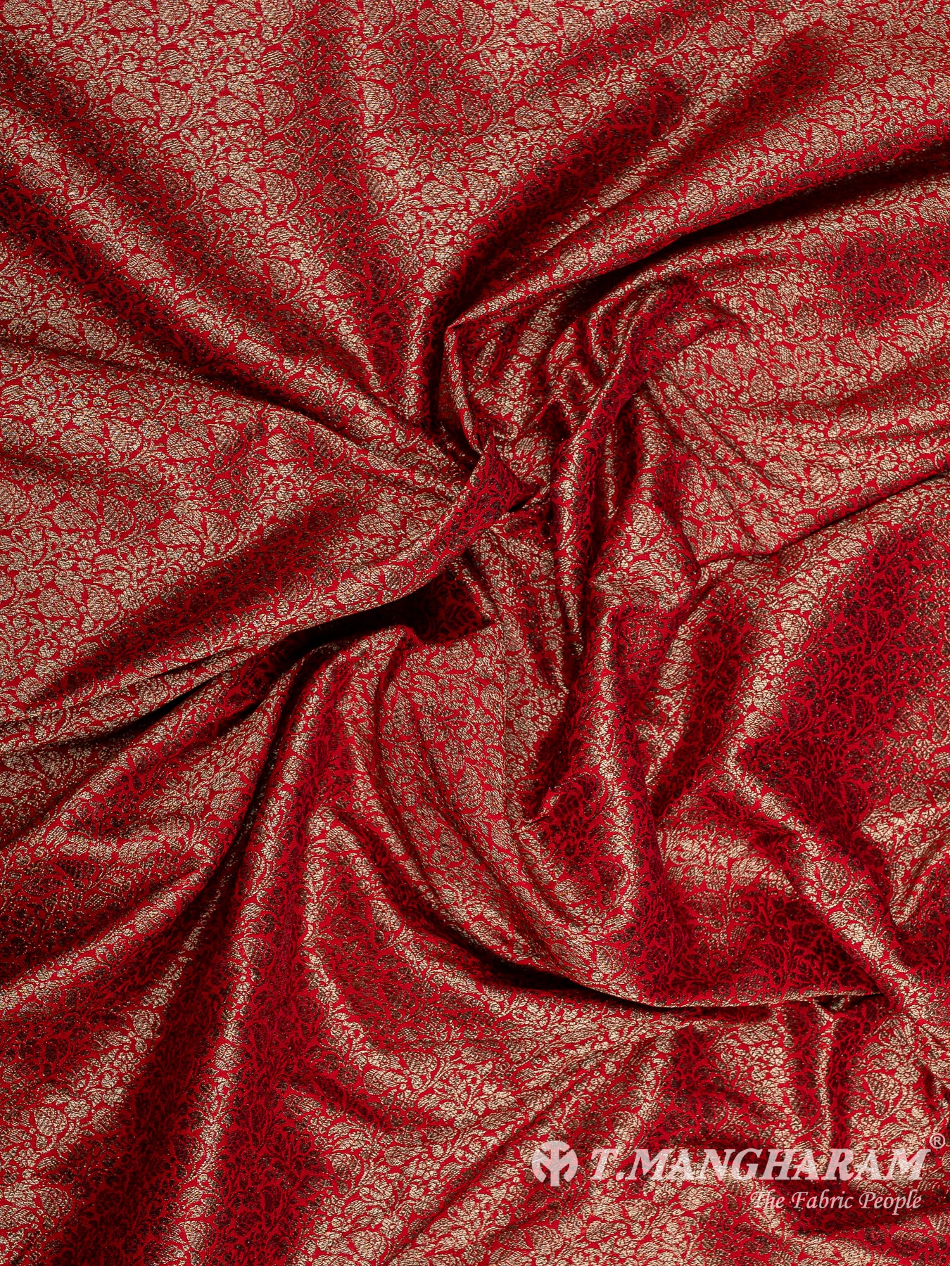 Red Semi Banaras Fabric - EC12456
