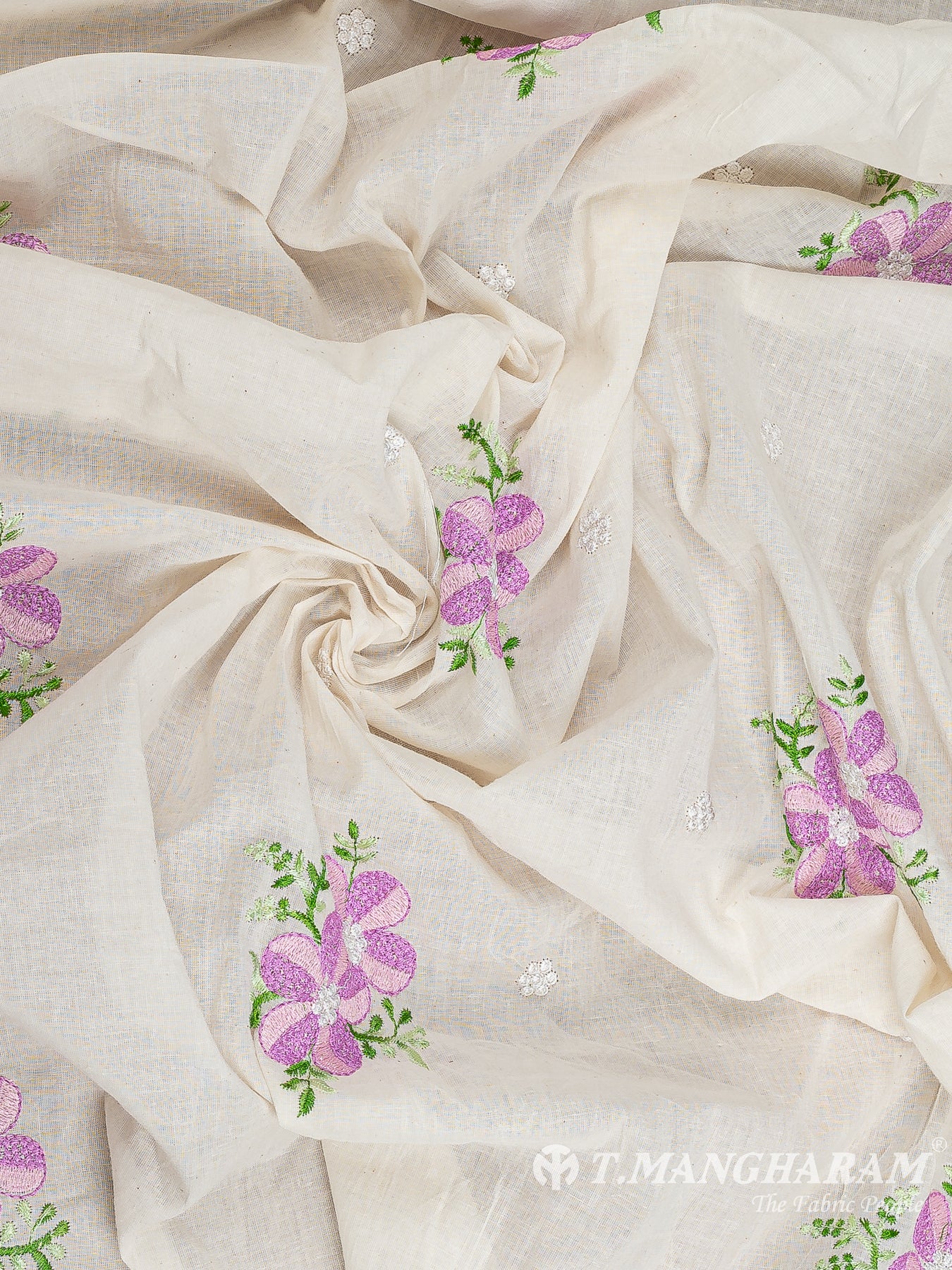 Cream Cotton Embroidery Fabric - EC12588