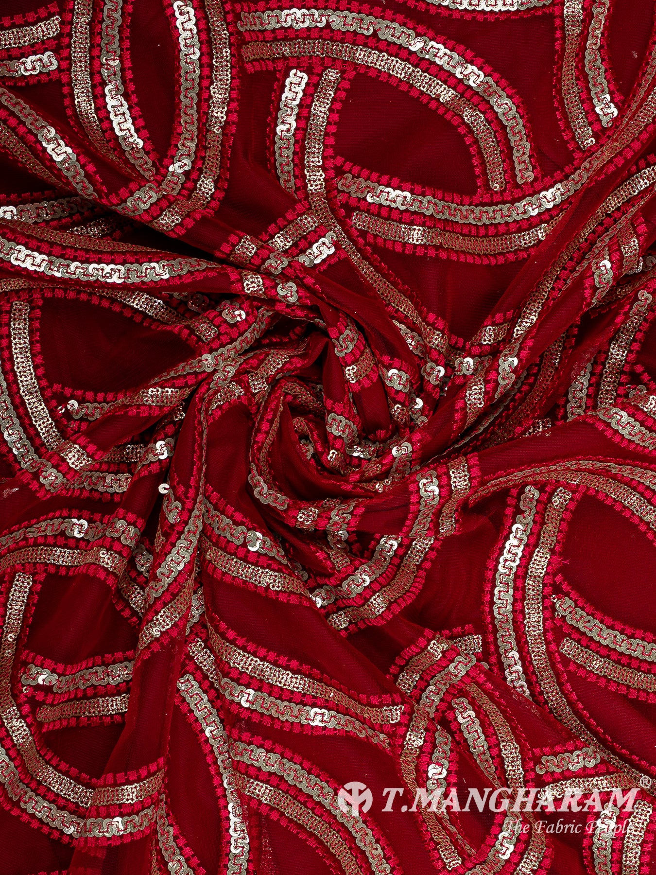 Maroon Fancy Net Fabric - EC12844
