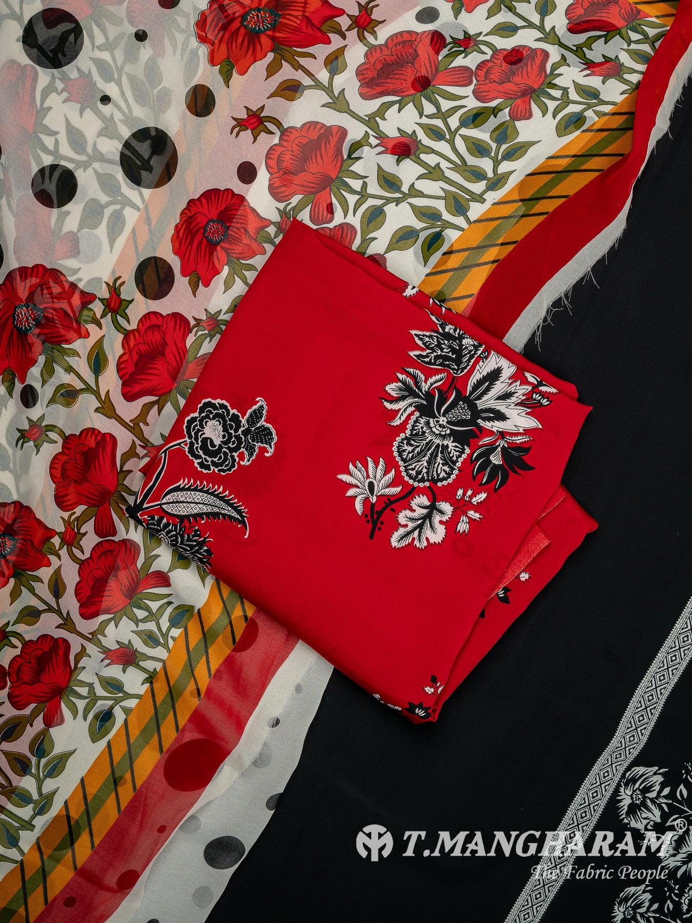 Red Crepe Chudidhar Fabric Set - EF1608