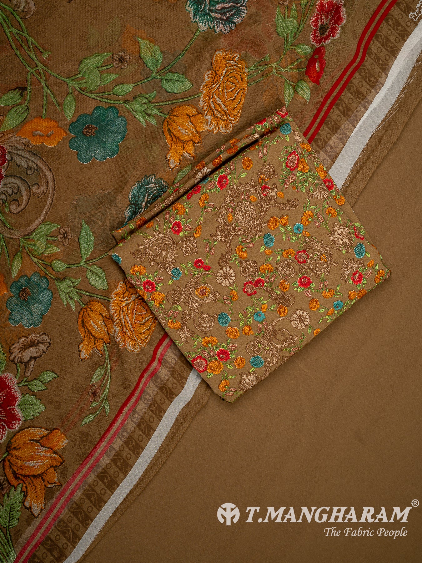 Brown Crepe Chudidhar Fabric Set - EF1604