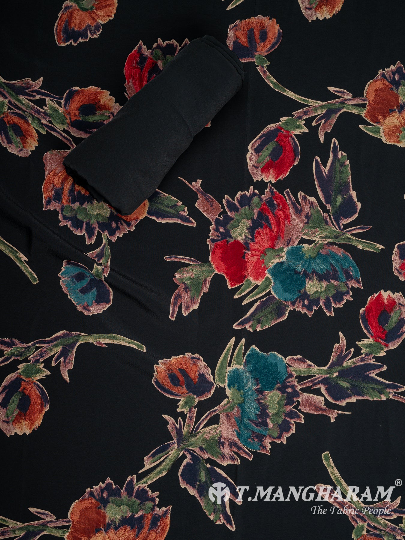 Black Crepe Chudidhar Fabric Set - EF1605