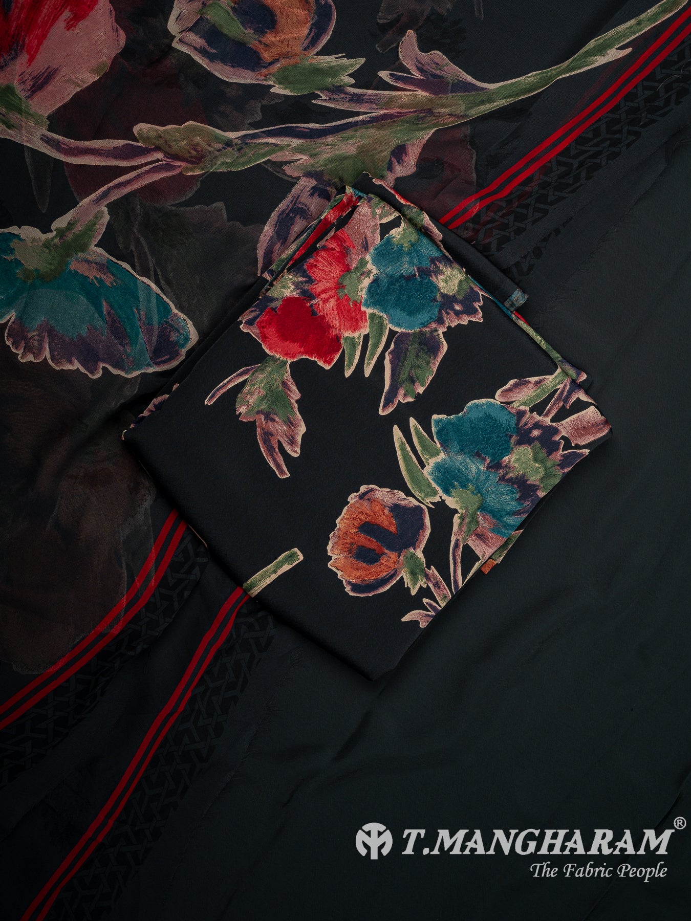 Black Crepe Chudidhar Fabric Set - EF1605