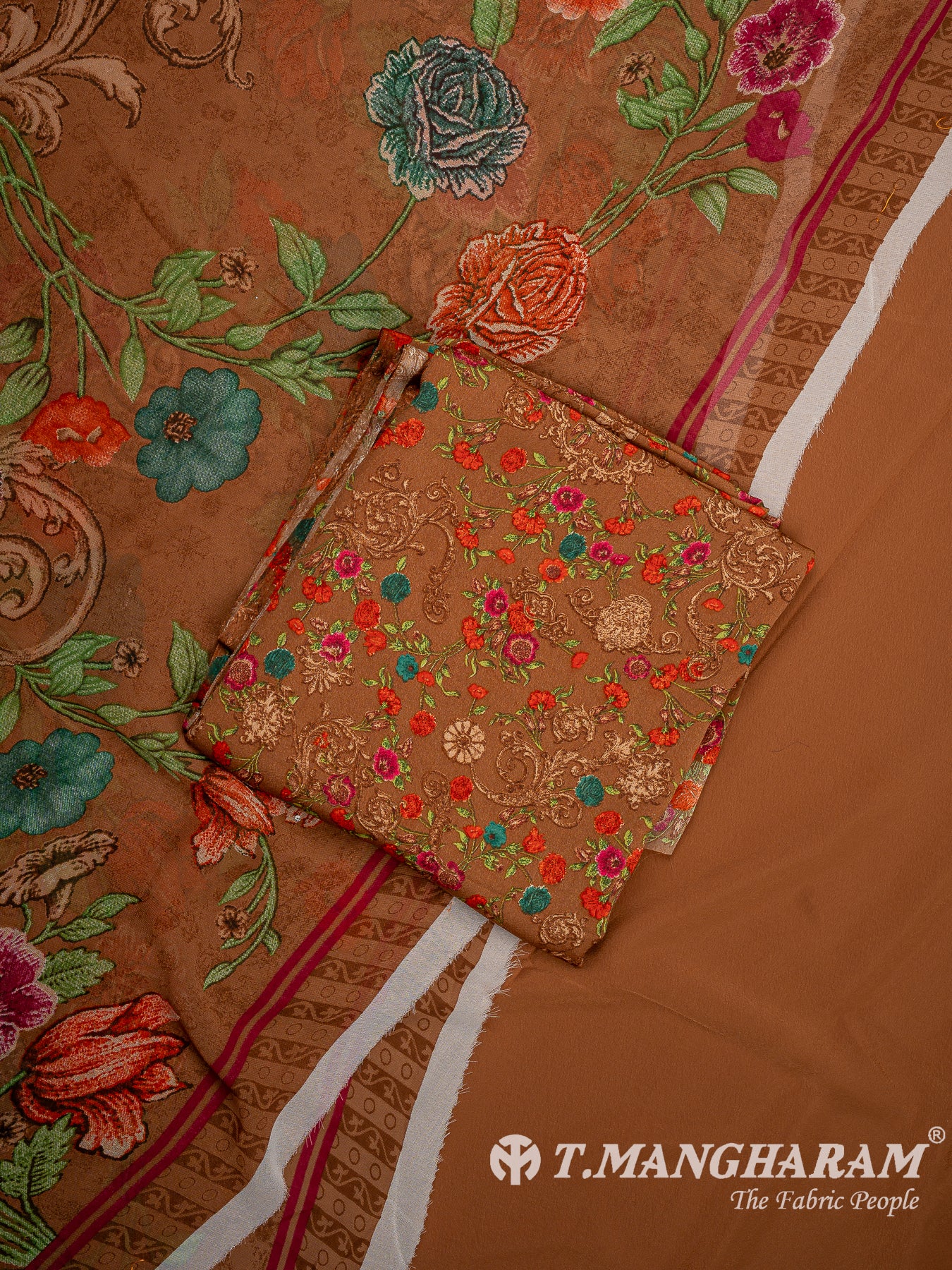 Brown Crepe Chudidhar Fabric Set - EF1603