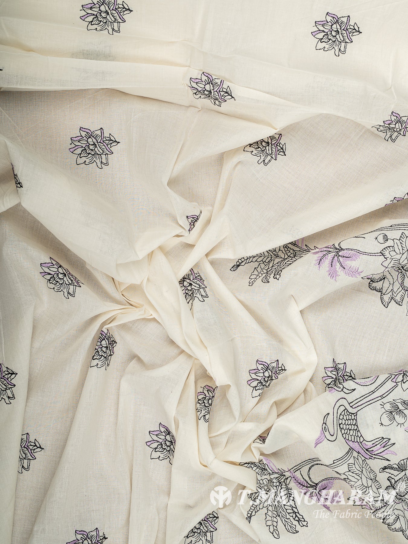 Cream Cotton Embroidery Fabric - EC12539