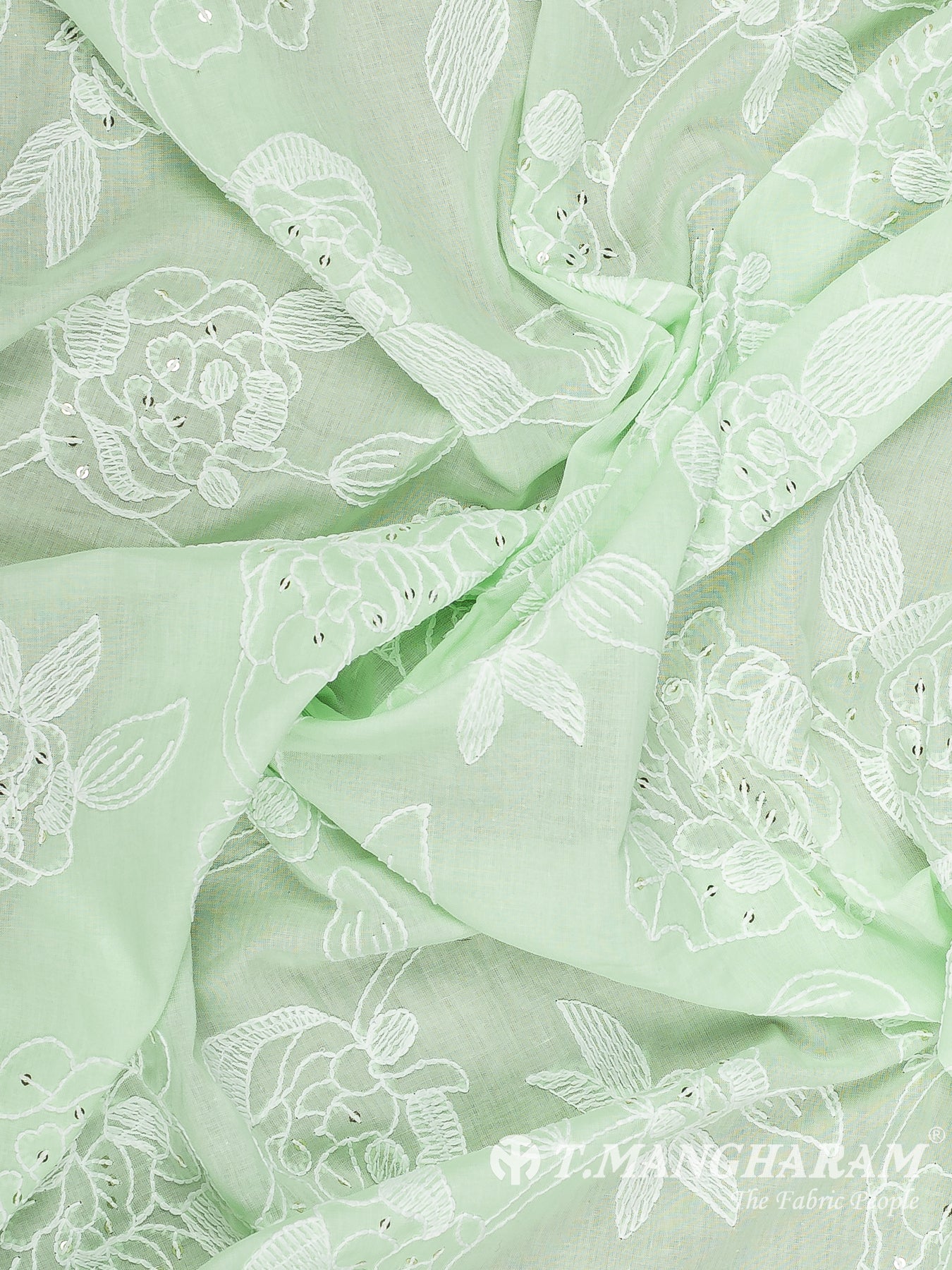 Green Cotton Embroidery Fabric - EC12639