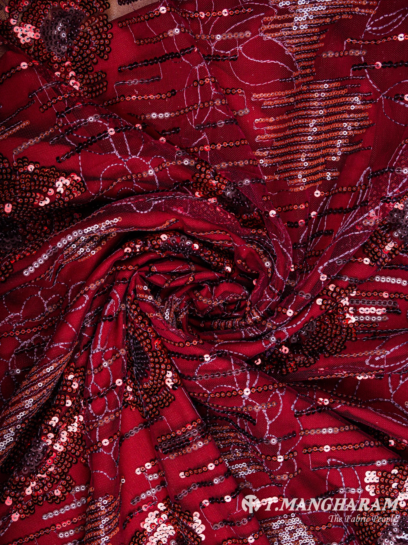 Maroon Fancy Net Fabric - EC5903 view-1