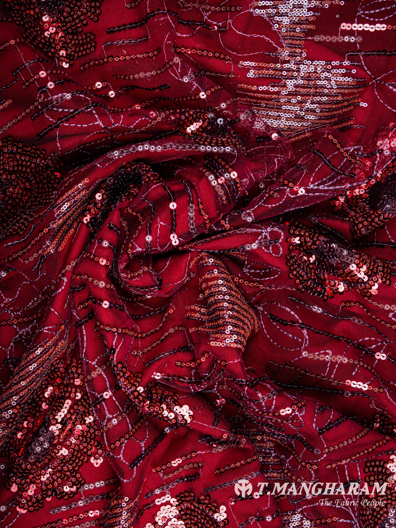 Maroon Fancy Net Fabric - EC5903 view-4