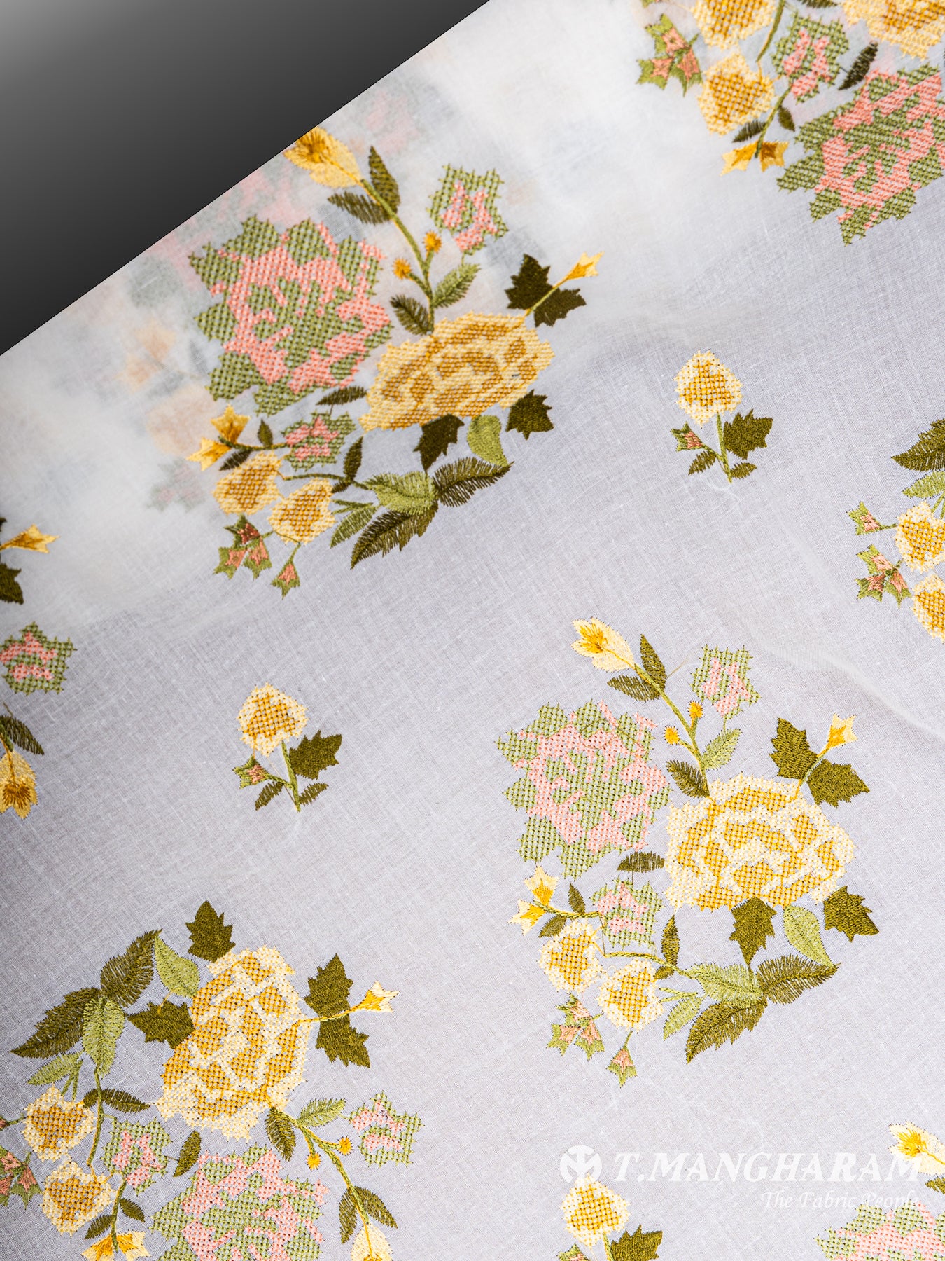 White Cotton Embroidery Fabric - EC5879 view-2