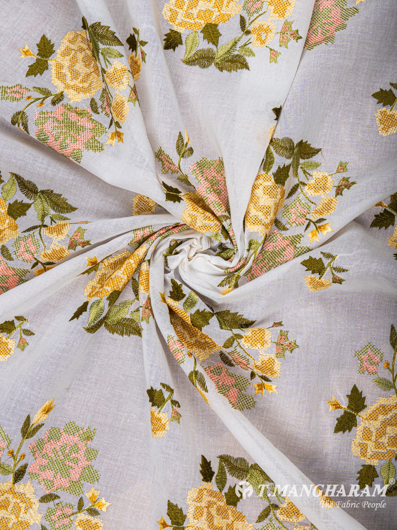White Cotton Embroidery Fabric - EC5879 view-1
