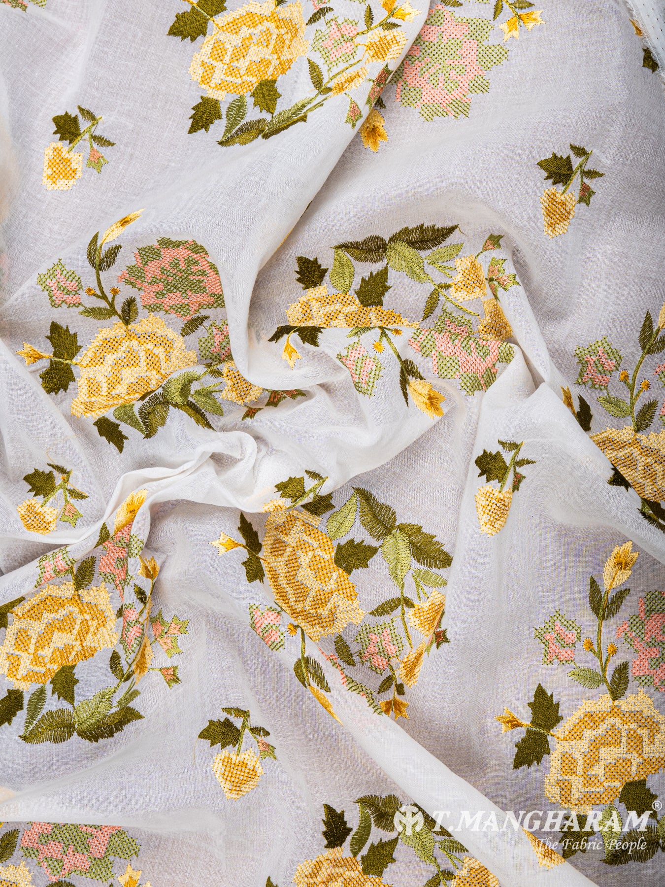 White Cotton Embroidery Fabric - EC5879 view-4