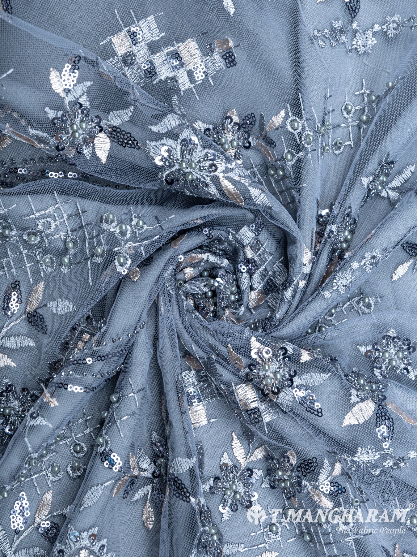 Ash Blue Fancy Net Fabric - EA1515 – Tmangharam - The Fabric People