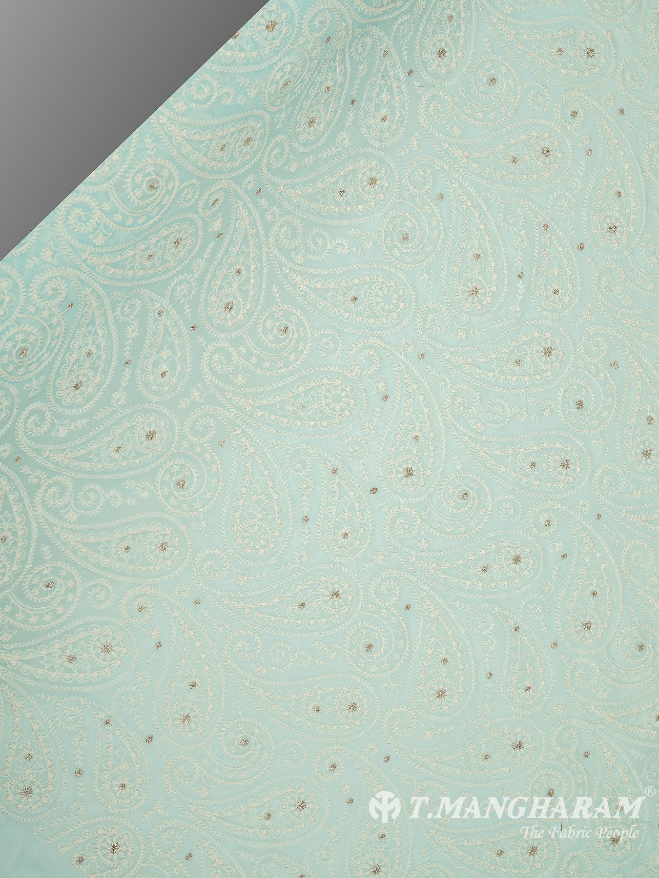 Green Georgette Embroidery Fabric - EC9055 view-2