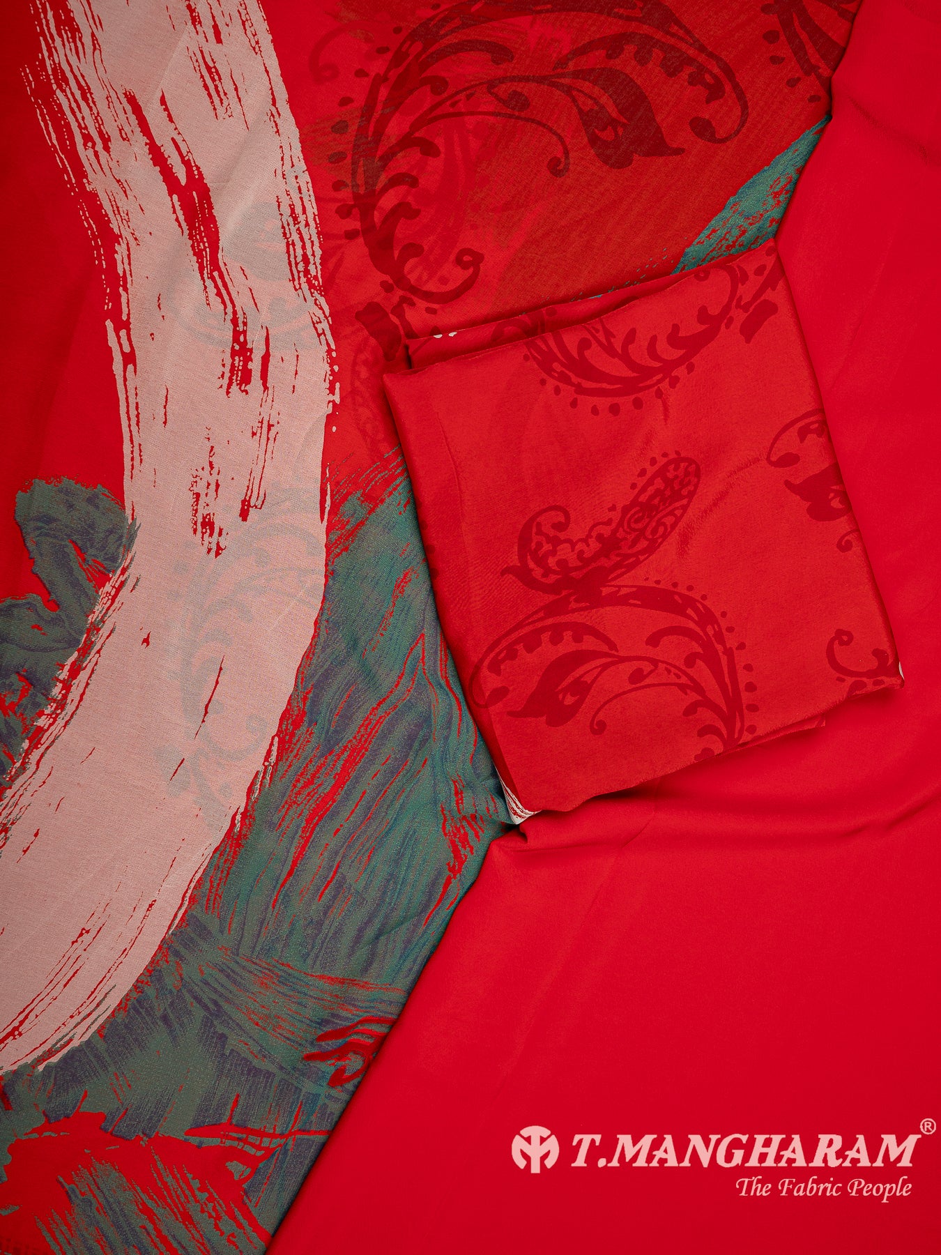 Red Crepe Chudidhar Fabric Set - EH1673 view-1