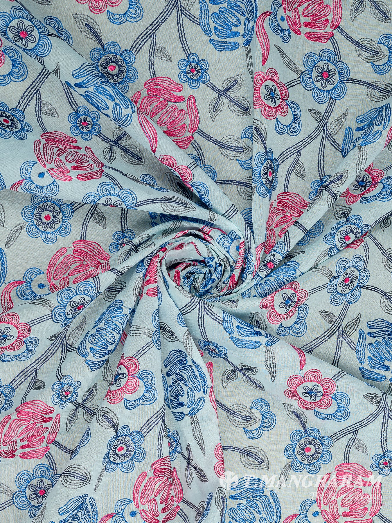 Blue Cotton Embroidery Fabric - EC10010 view-1