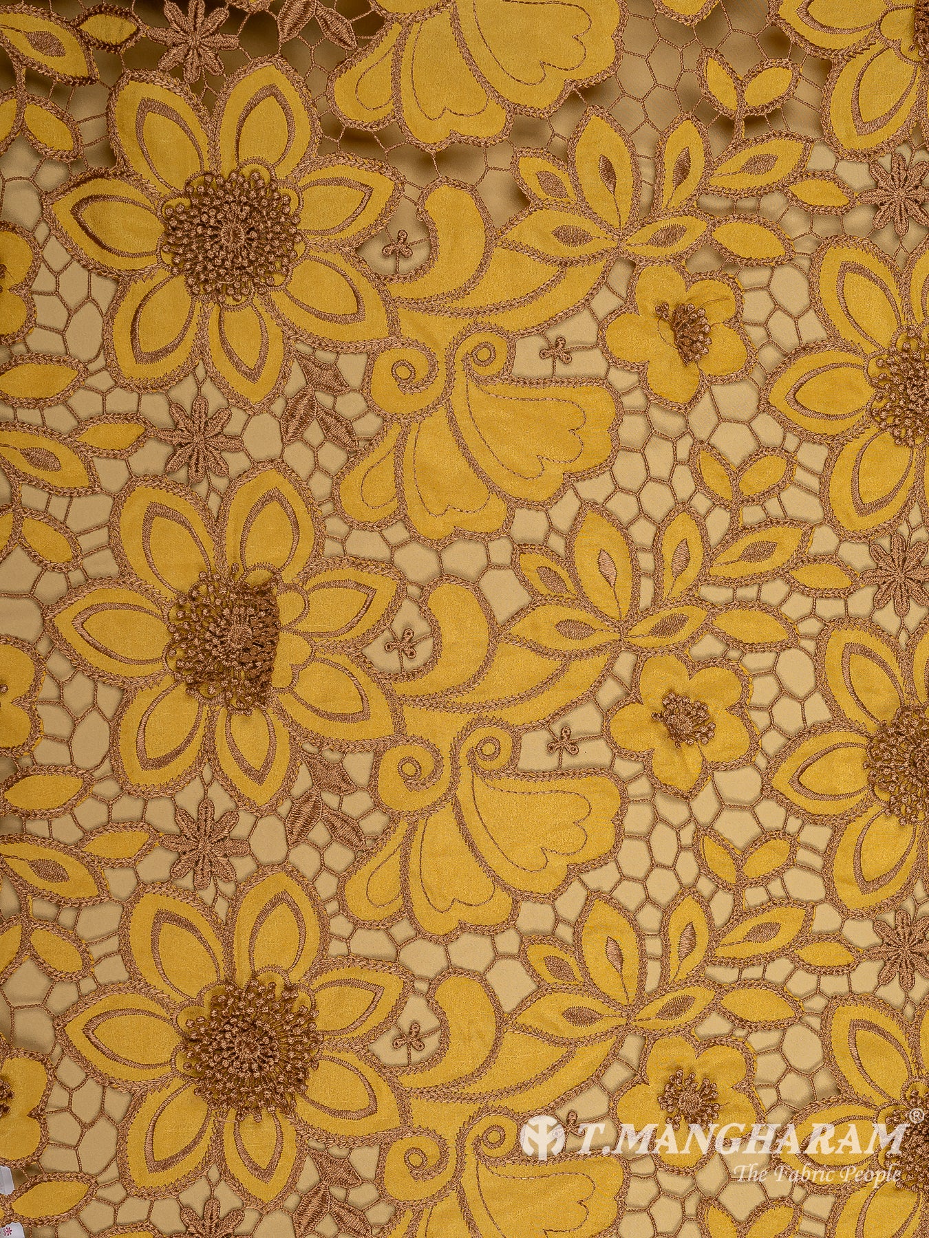 Yellow Net Embroidery Fabric - EB6917 view-3