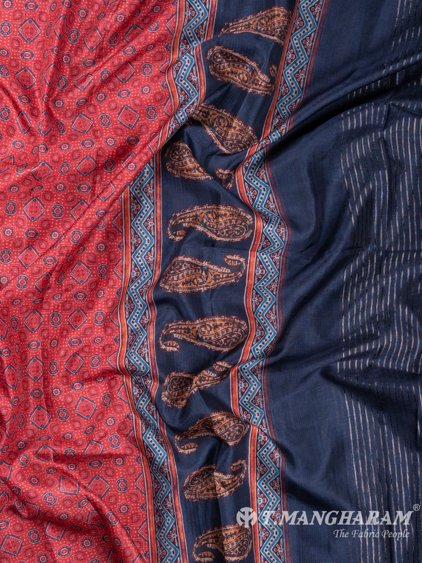 Blue and Red Silk Chudidhar Fabric Set - EF1032 view-2