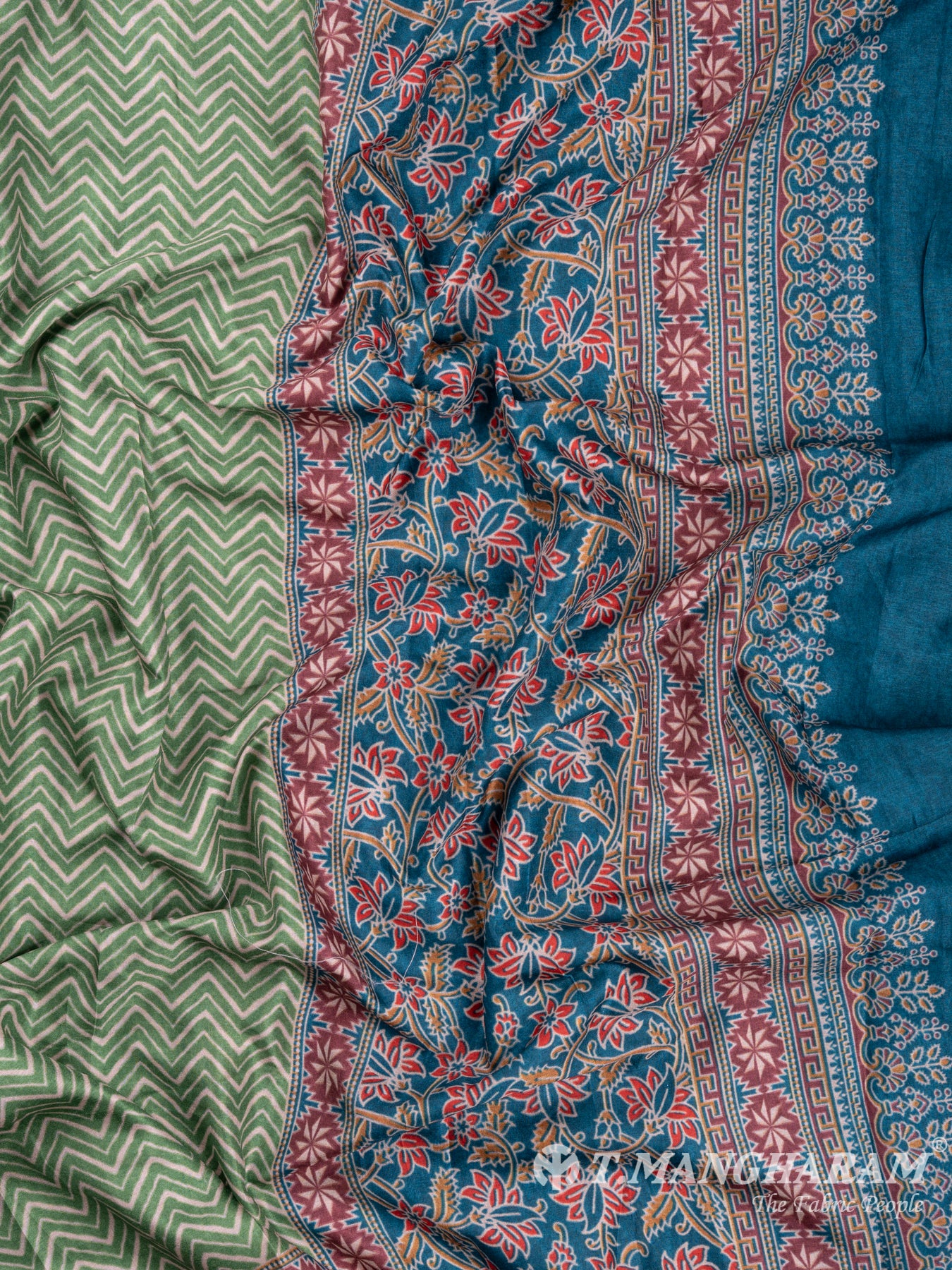 Green and Blue Silk Chudidhar Fabric Set - EF1029 view-2