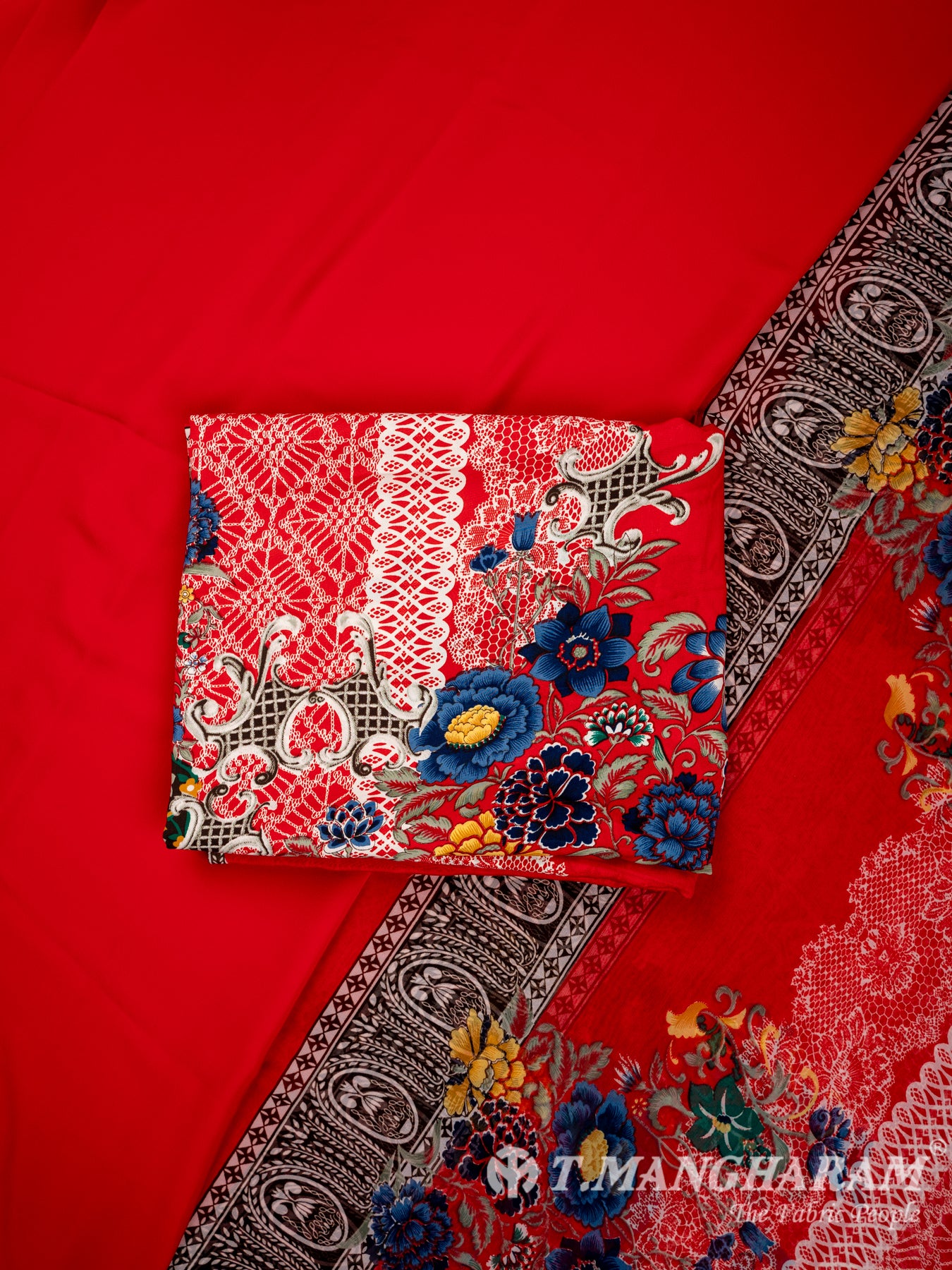 Red Italian Crepe Chudidhar Fabric Set - EG0789 view-1
