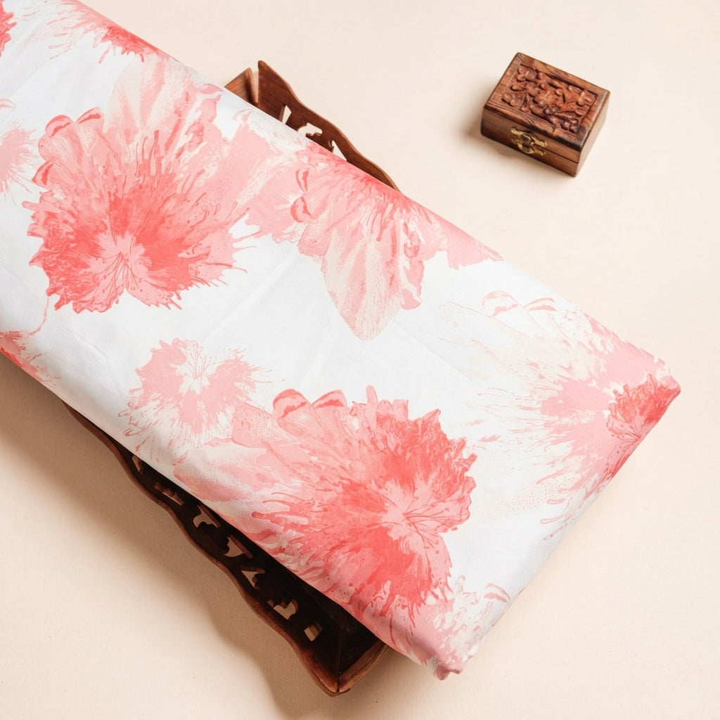 Cream Floral Satin Fabric - EB13189 – tray view