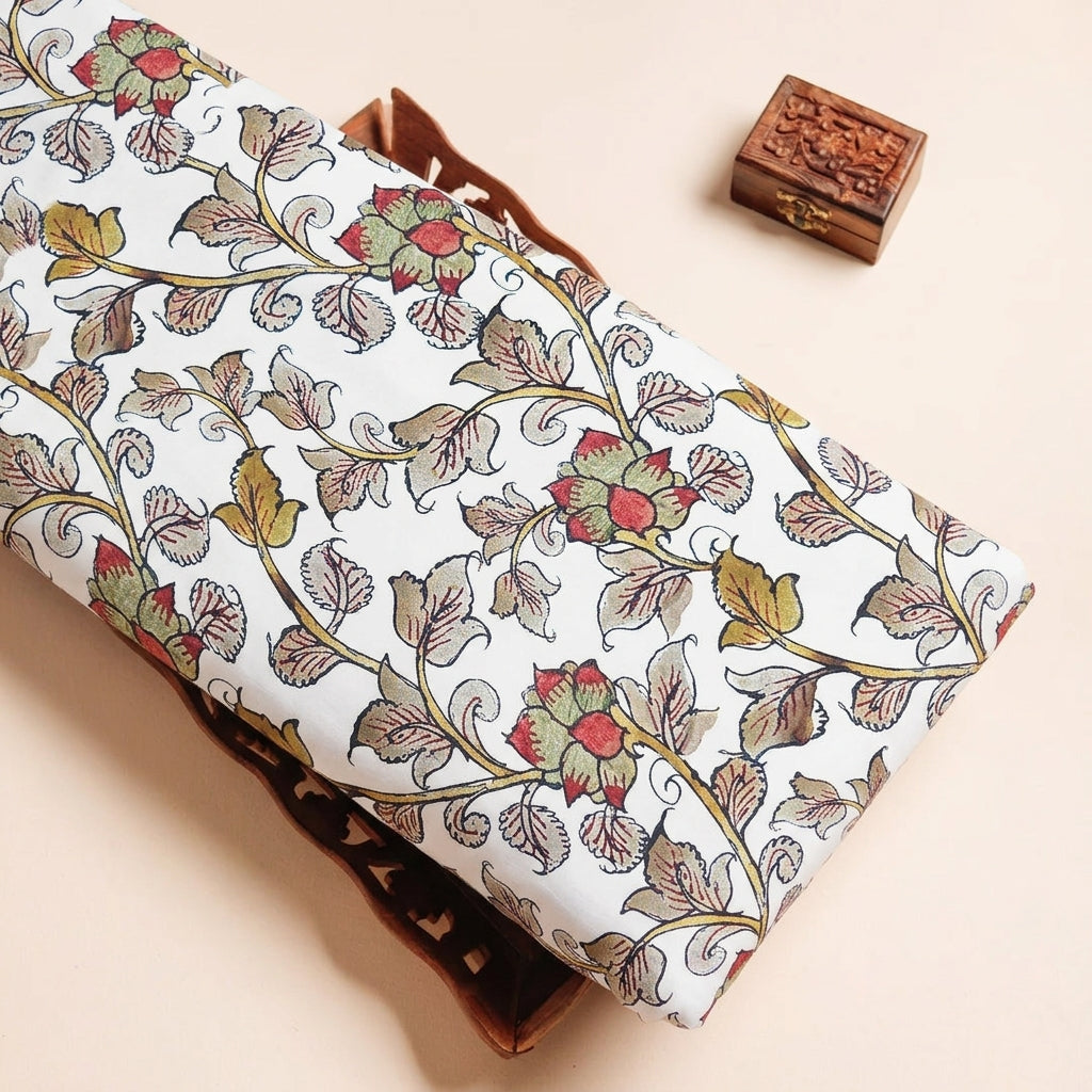 White Floral Satin Fabric - EB13192 – tray view