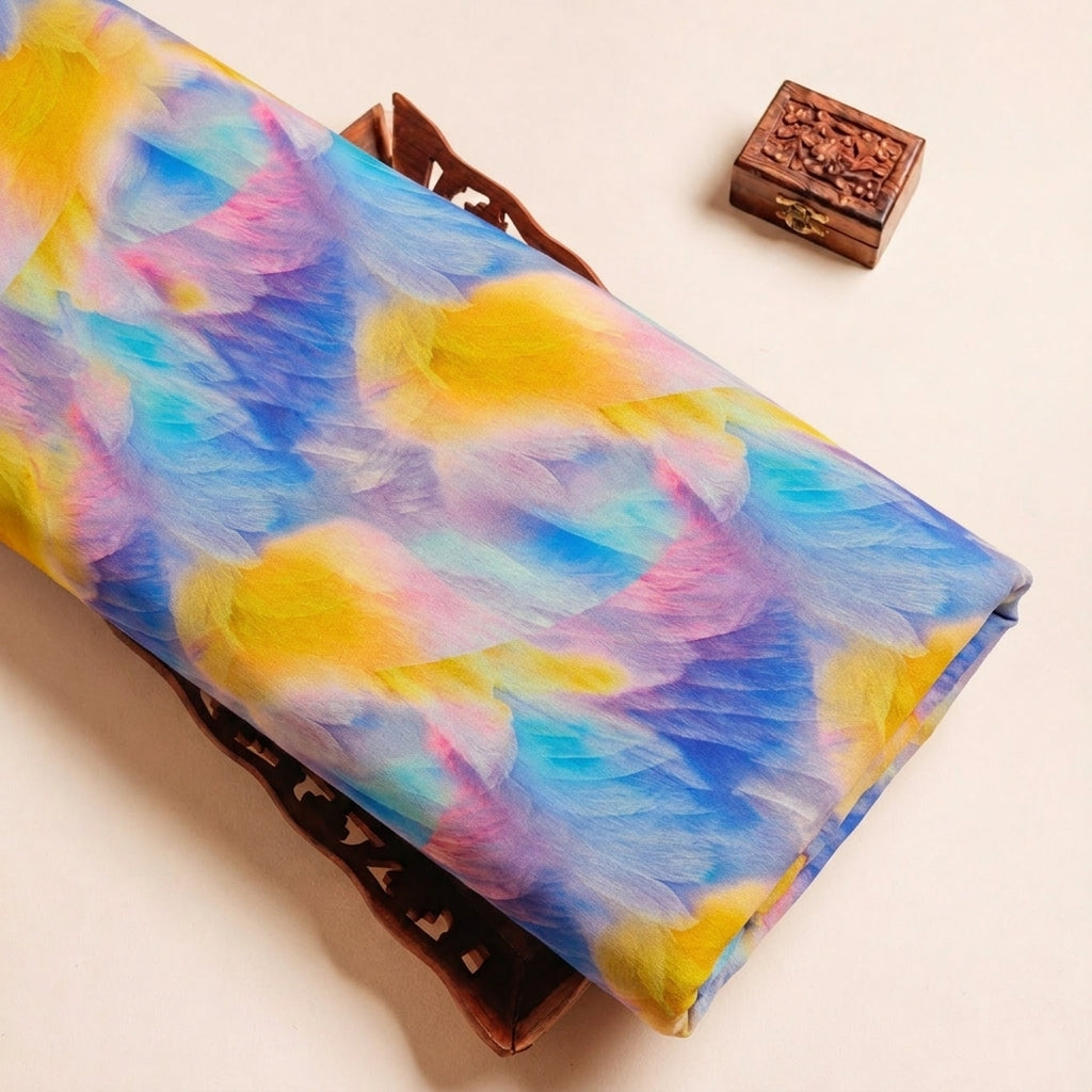 Folded Violet Abstract Crepe Fabric Highlighting and Texture