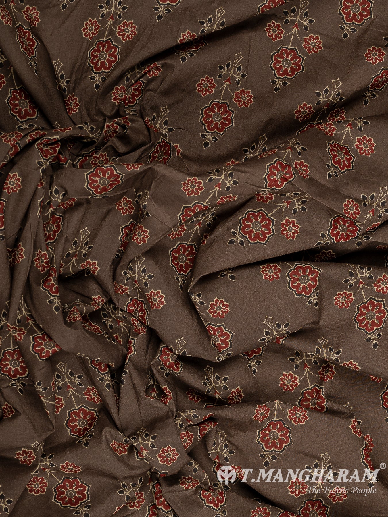 Brown Cotton Print Fabric - EC10219 view-4