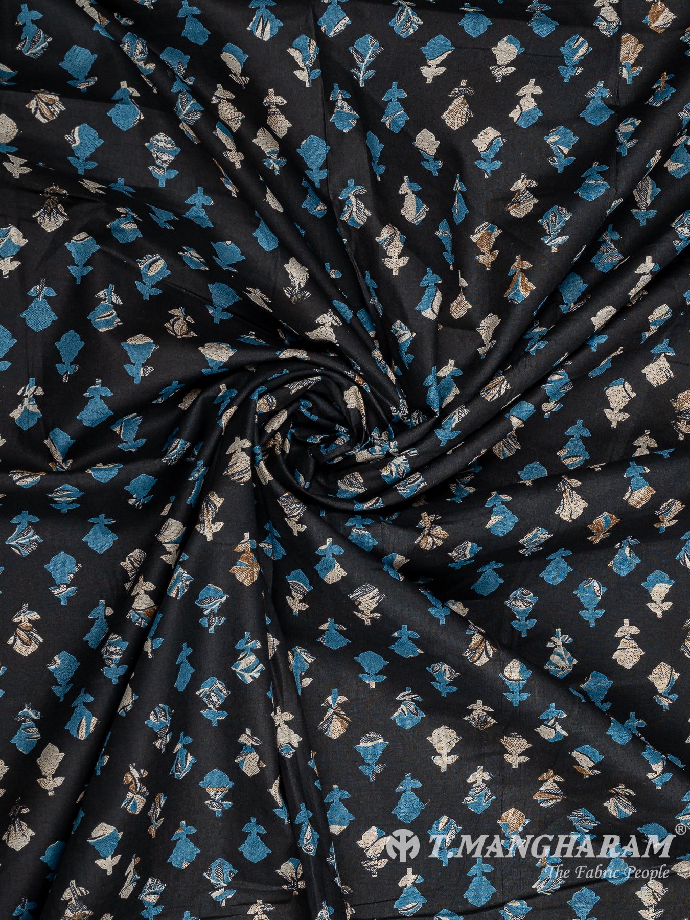 Black Cotton Print Fabric - EB7439 view-1