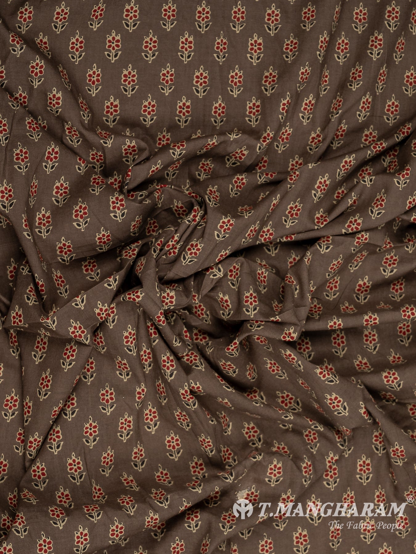 Brown Cotton Print Fabric - EC10222 view-4