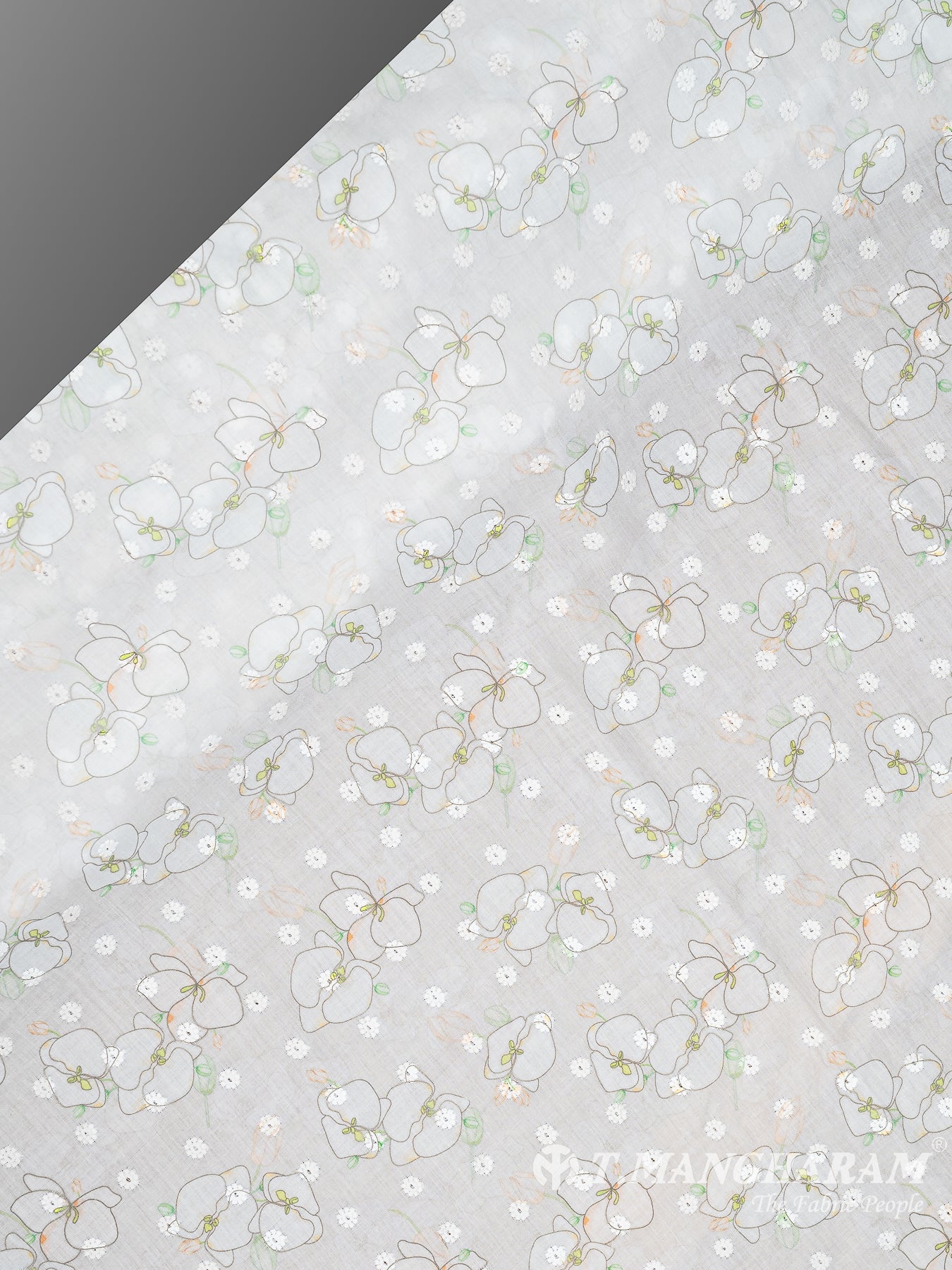 White Cotton Embroidery Fabric - EC10368 view-2