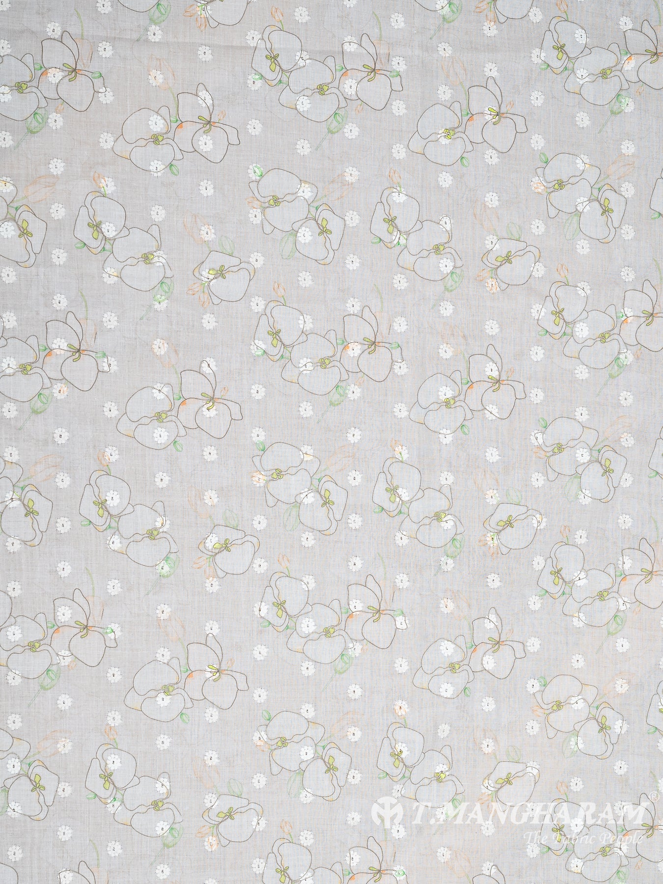 White Cotton Embroidery Fabric - EC10368 view-3