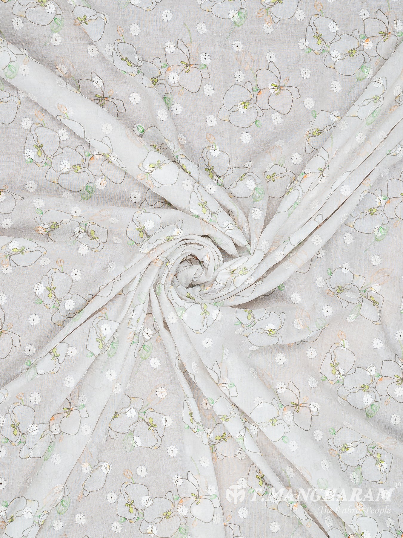 White Cotton Embroidery Fabric - EC10368 view-1