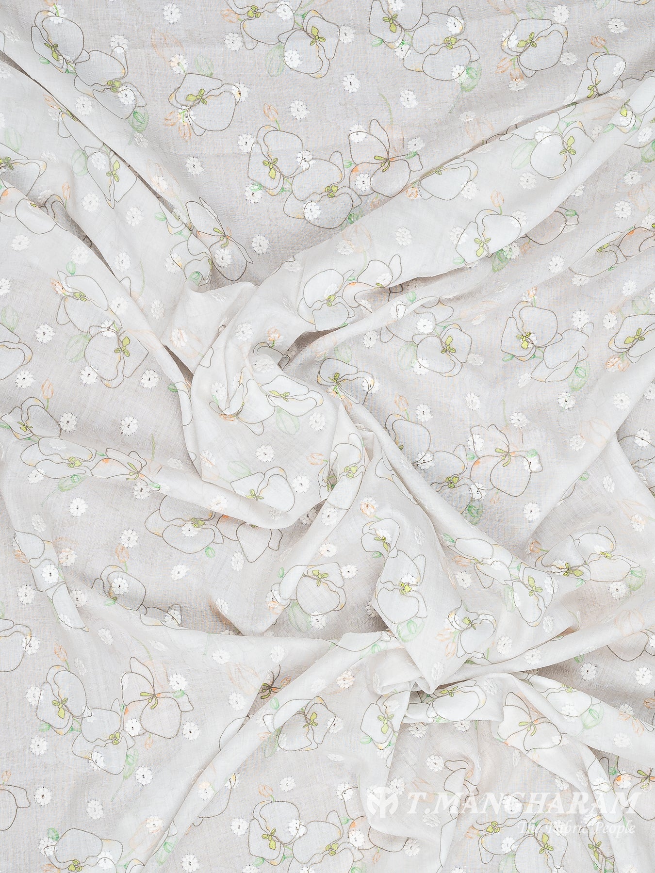 White Cotton Embroidery Fabric - EC10368 view-4