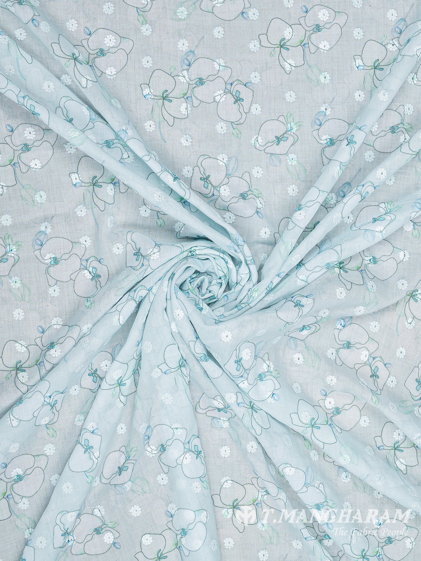 Blue Cotton Embroidery Fabric - EC10370 view-2