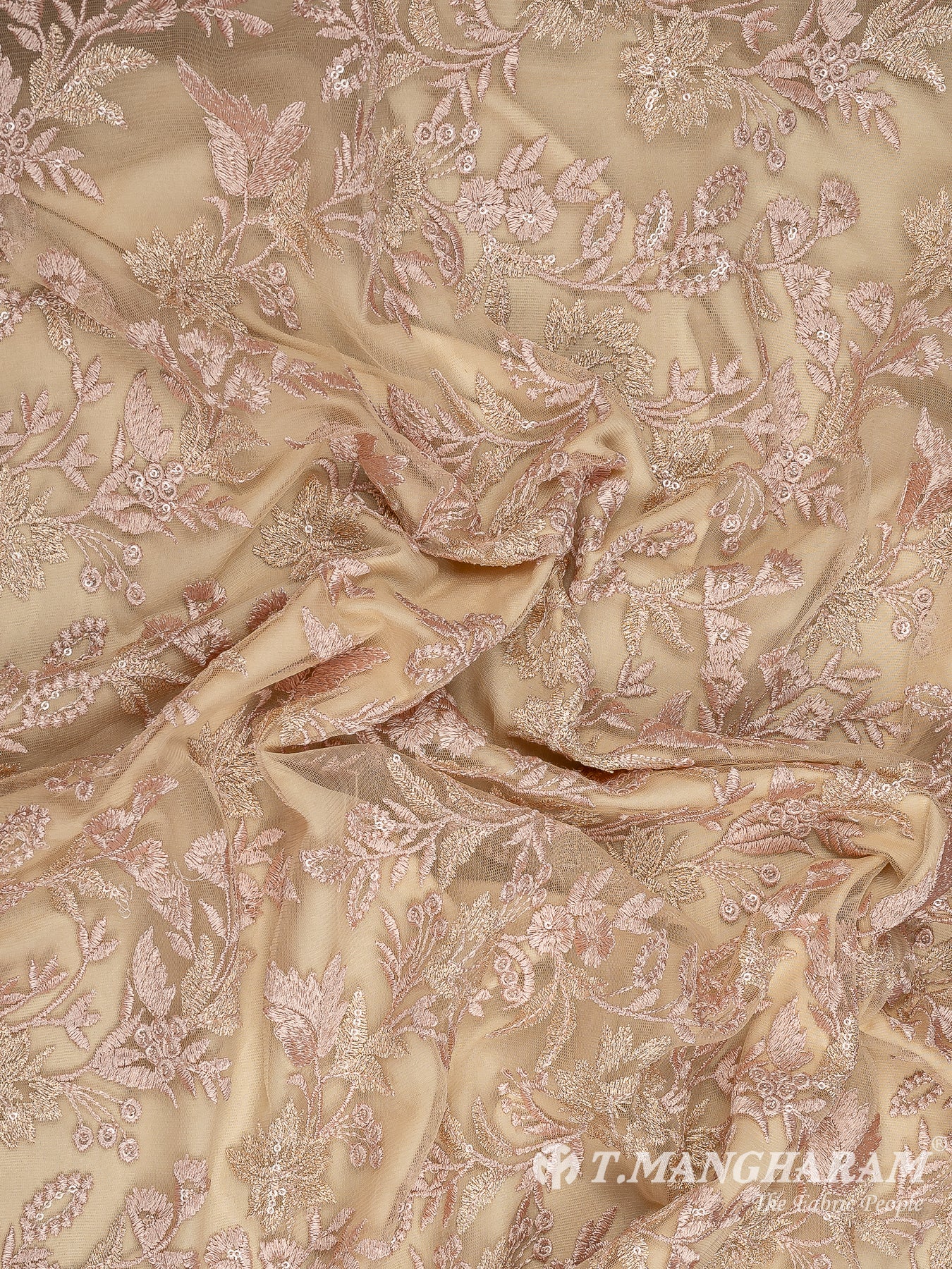 Beige Net Embroidery Fabric - EC10706