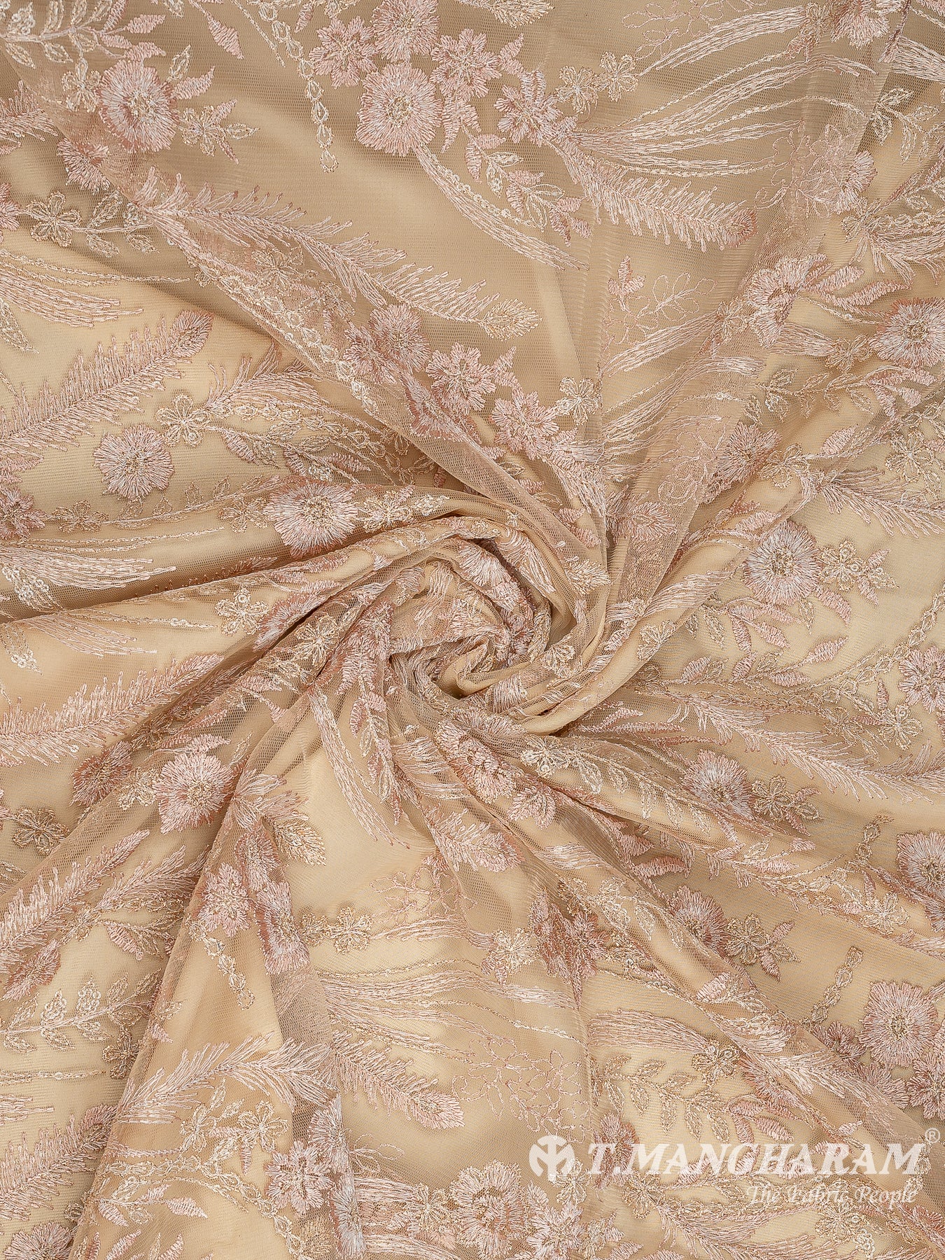 Beige Net Embroidery Fabric - EC10712 view-1