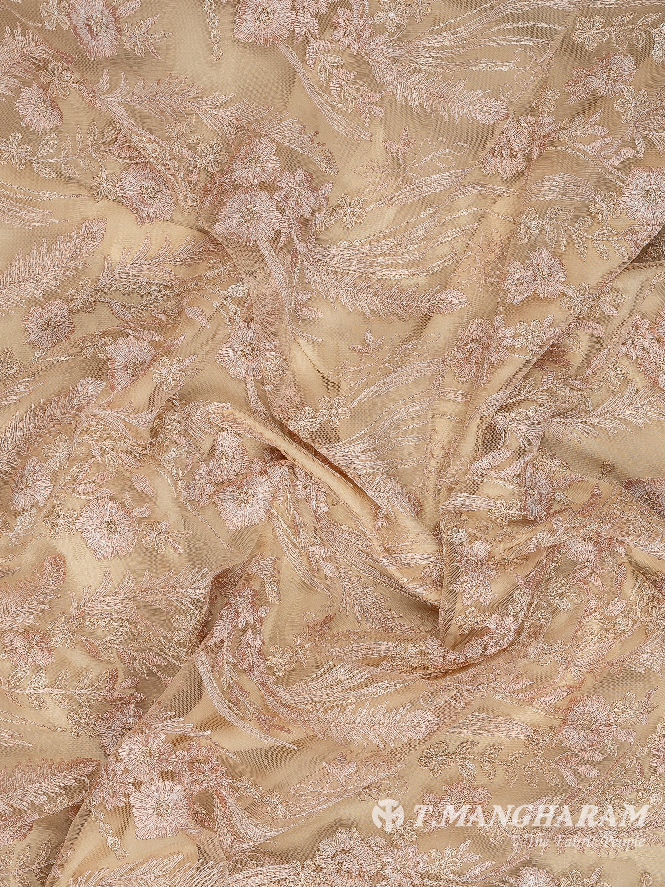 Beige Net Embroidery Fabric - EC10712 view-4