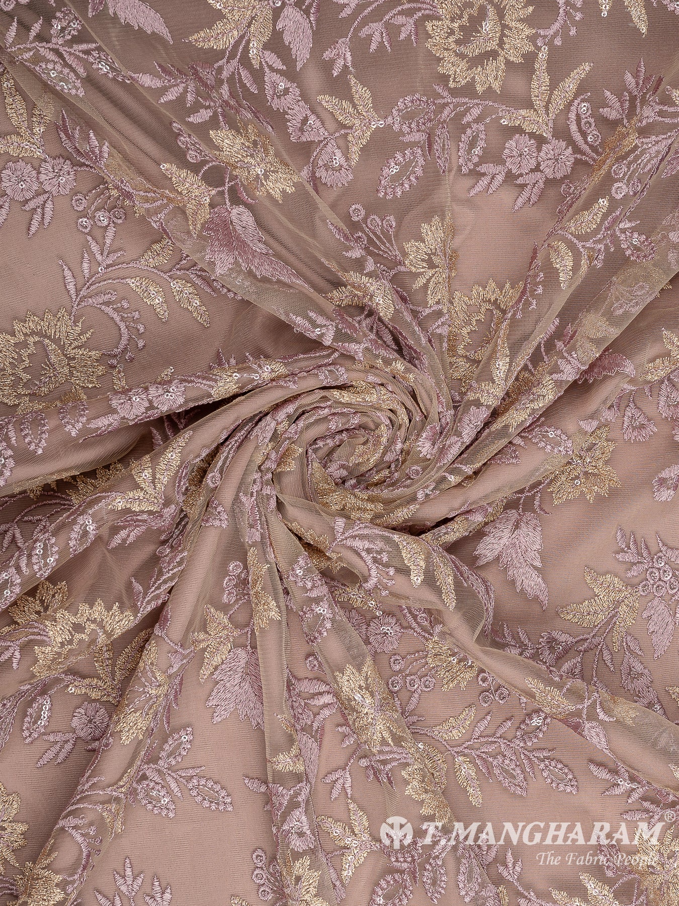 Beige Net Embroidery Fabric - EC10707 view-1