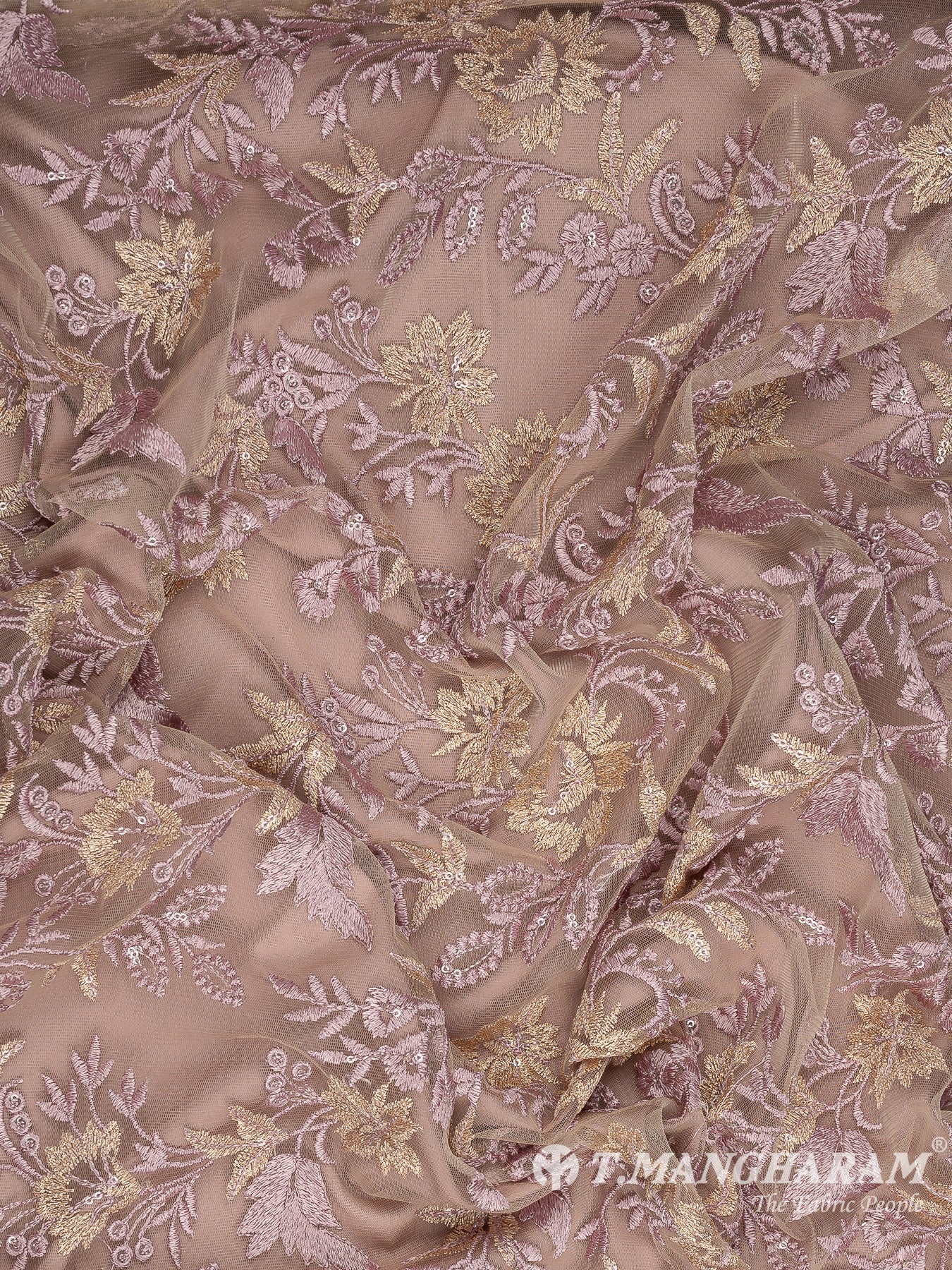 Beige Net Embroidery Fabric - EC10707 view-4