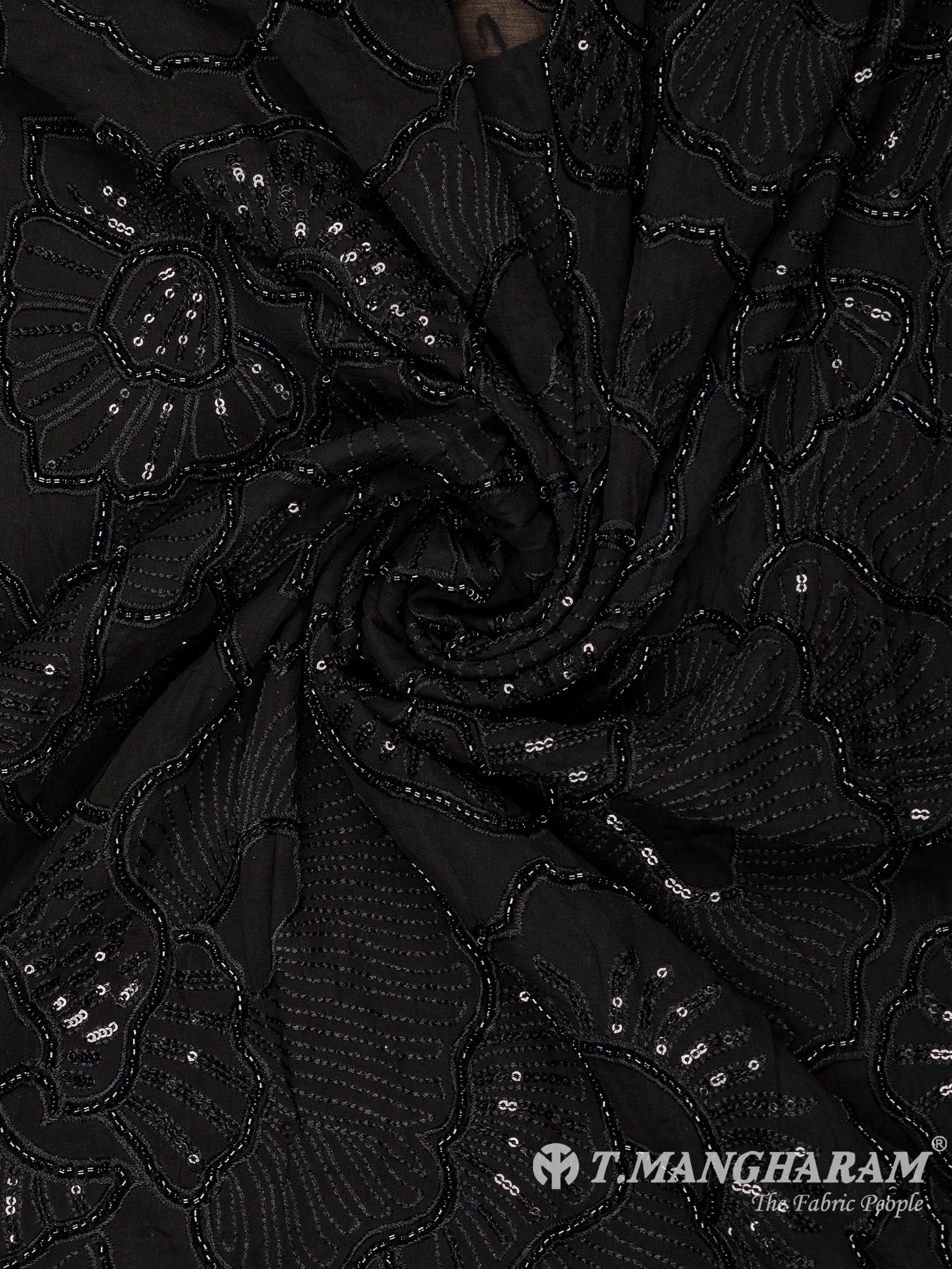 Black Sequin Georgette Fabric - EC10715 view-1