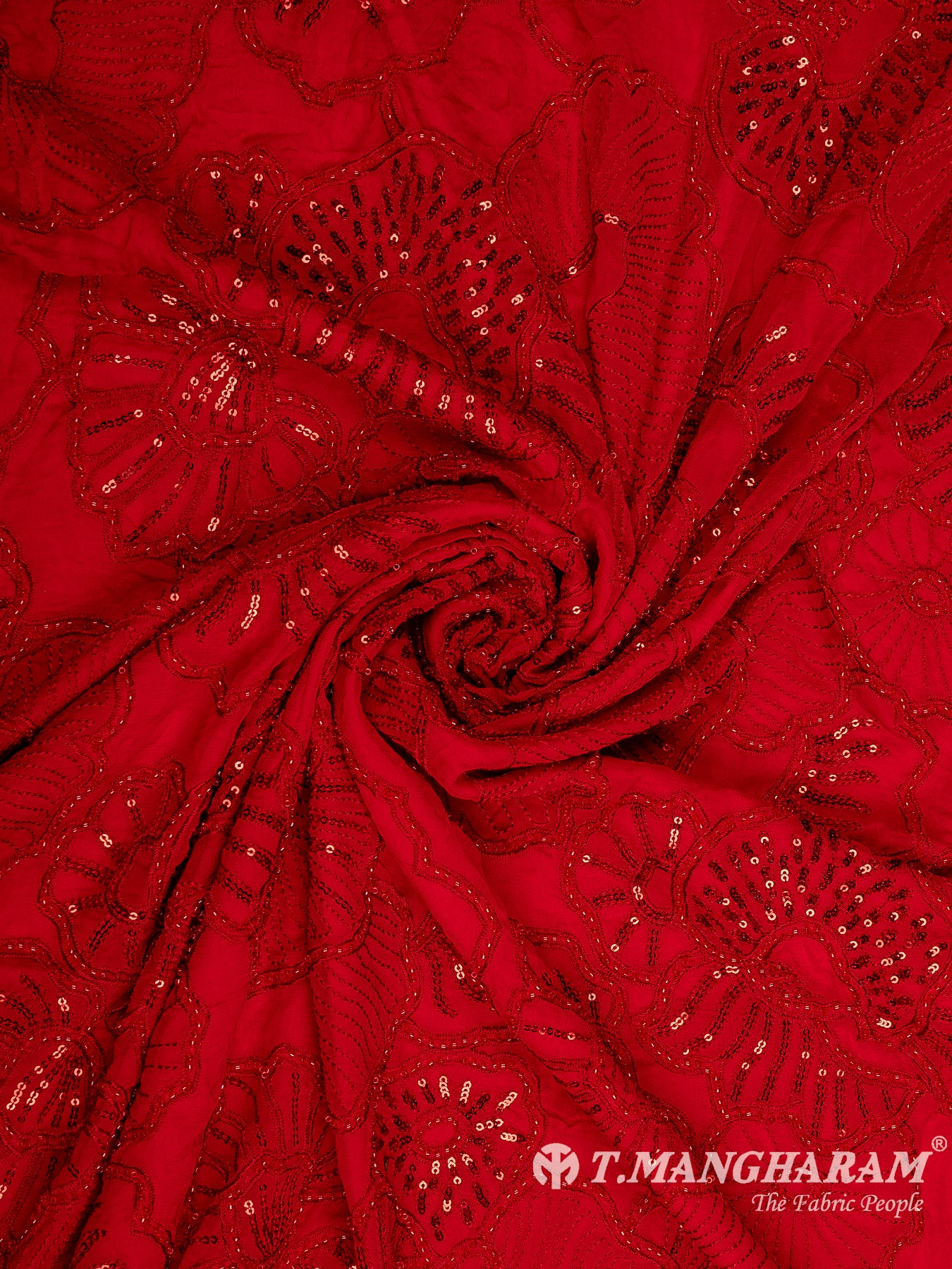 Red Sequin Georgette Fabric - EC10713 view-1