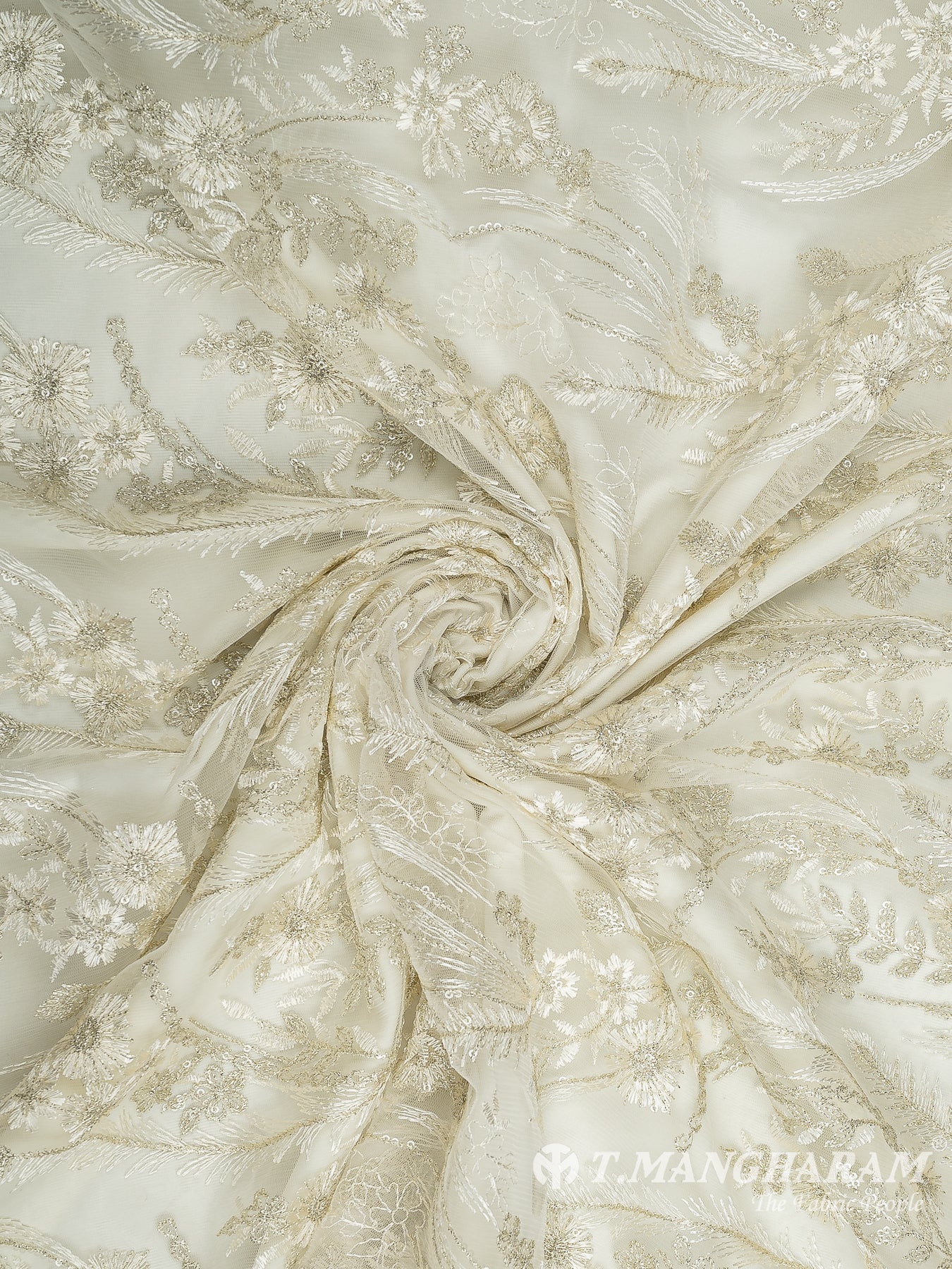 Cream Net Embroidery Fabric - EC10709 view-1