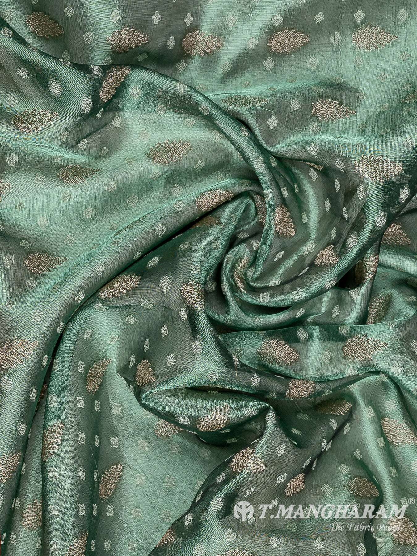 Green Semi Banaras Fabric - EC11067