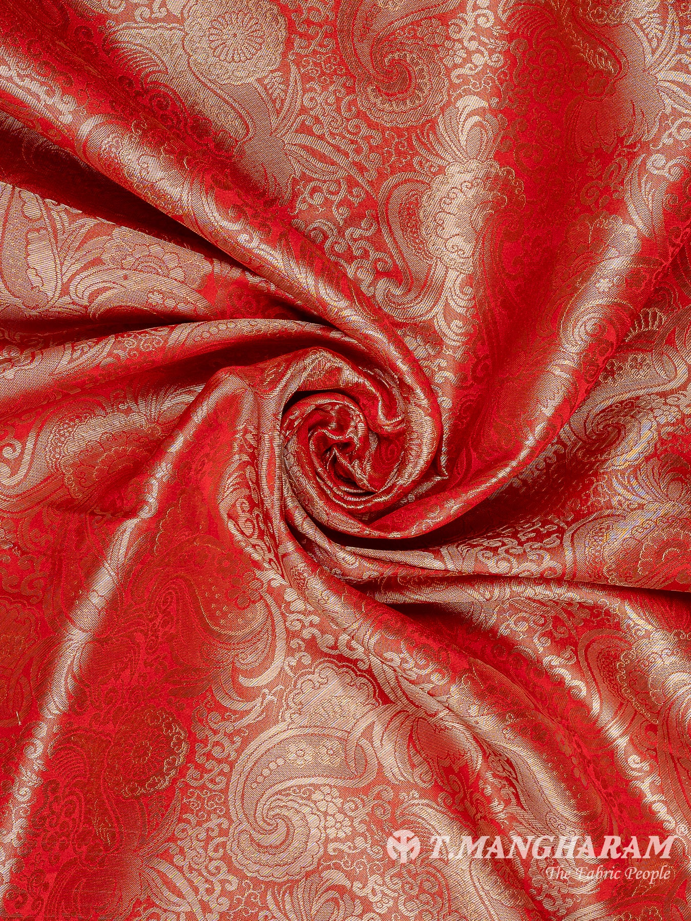 Red Semi Banaras Fabric - EC11046