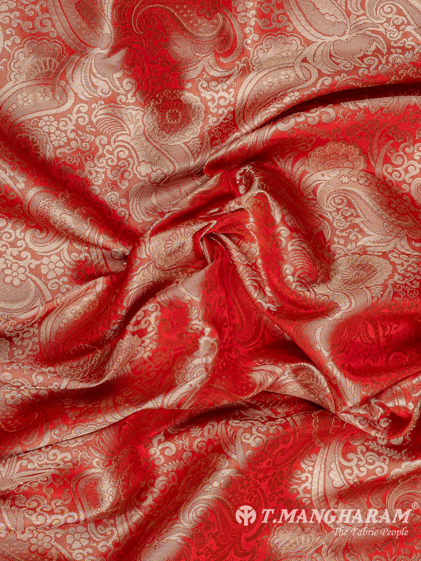 Red Semi Banaras Fabric - EC11046