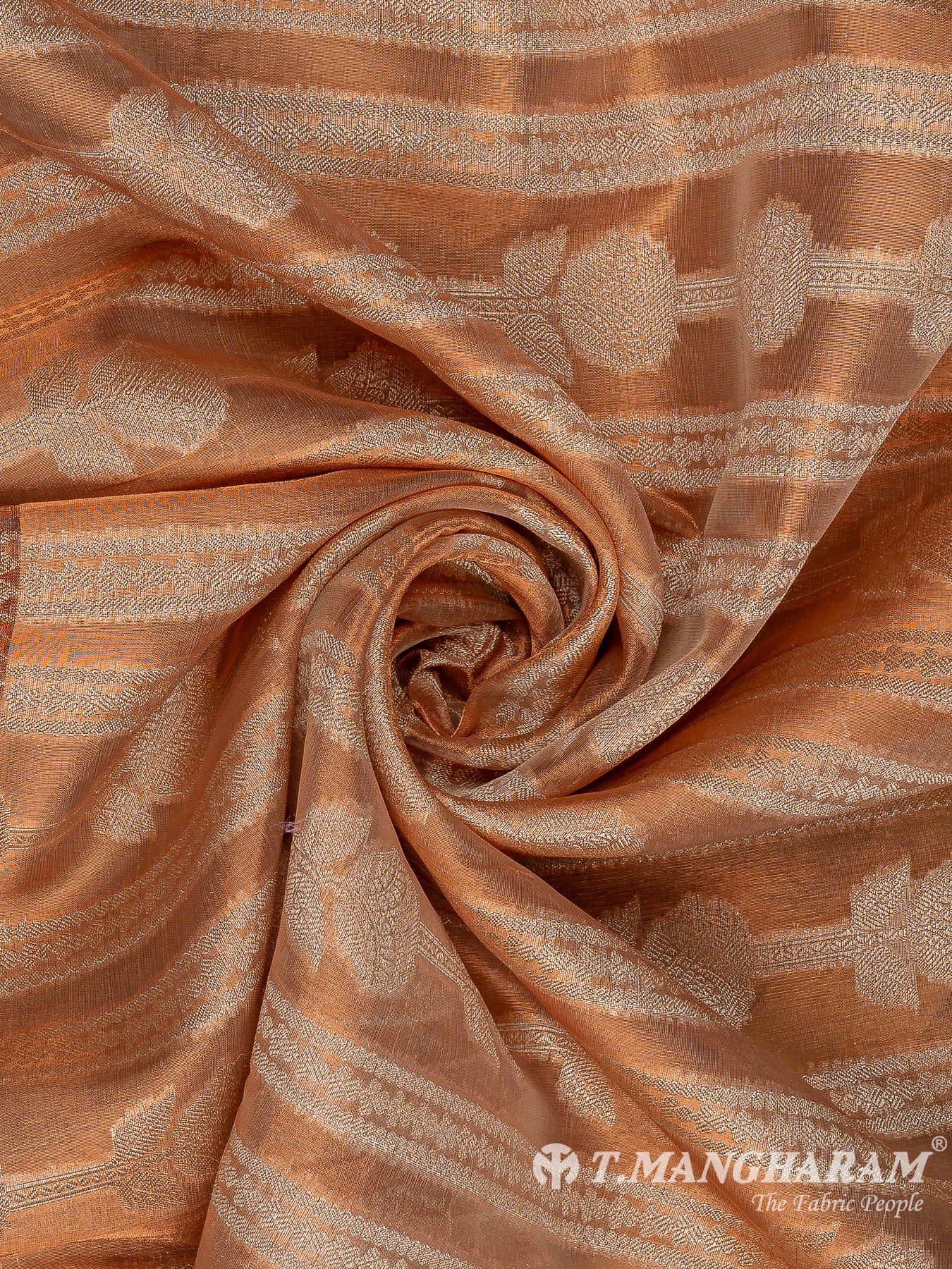 Orange Semi Banaras Fabric - EC11057